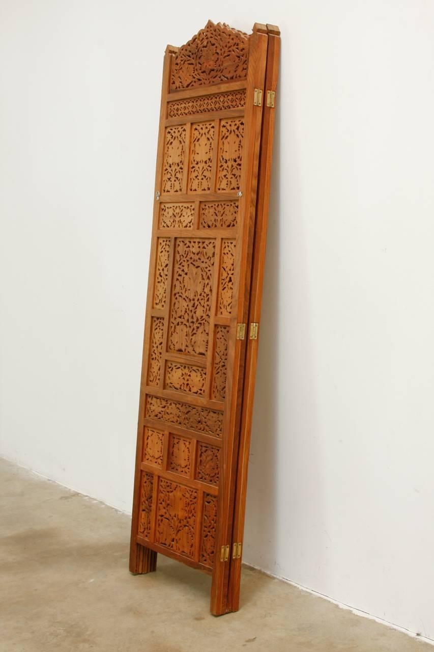 Anglo-Indian Carved Four Panel Foliate Teak Screen 5