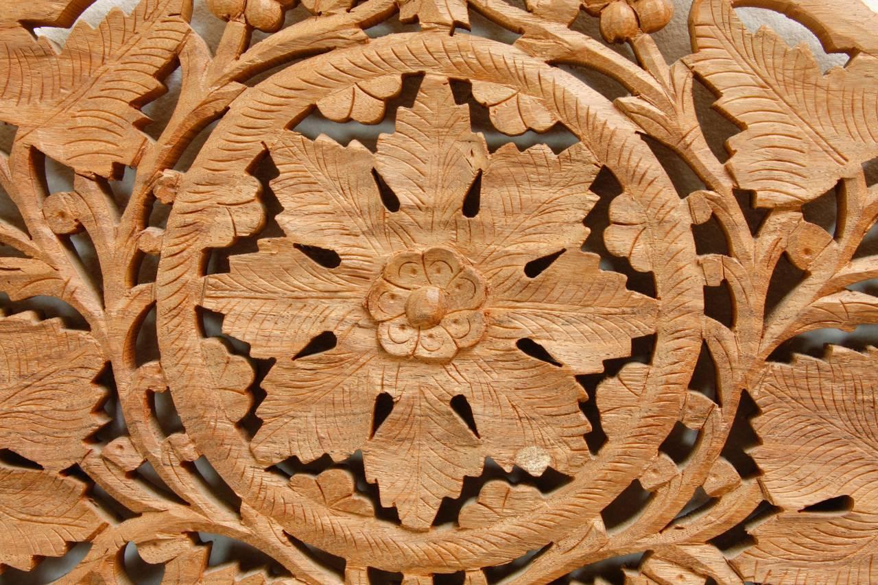 Anglo-Indian Carved Four Panel Foliate Teak Screen 2