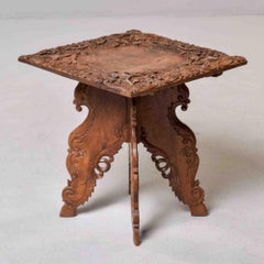 Anglo-Indian Carved Hardwood Folding Occasional Table with Burl Top