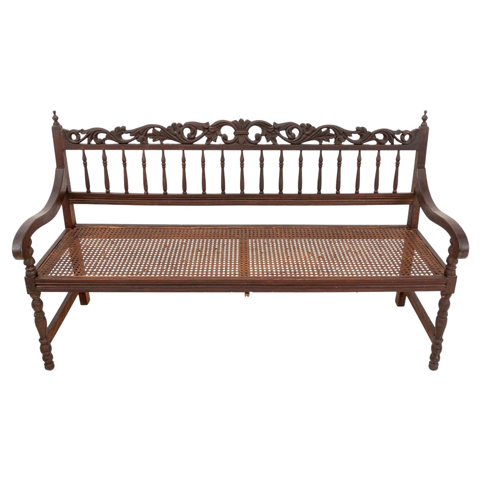 Anglo-Indian Carved Hardwood Hall Bench