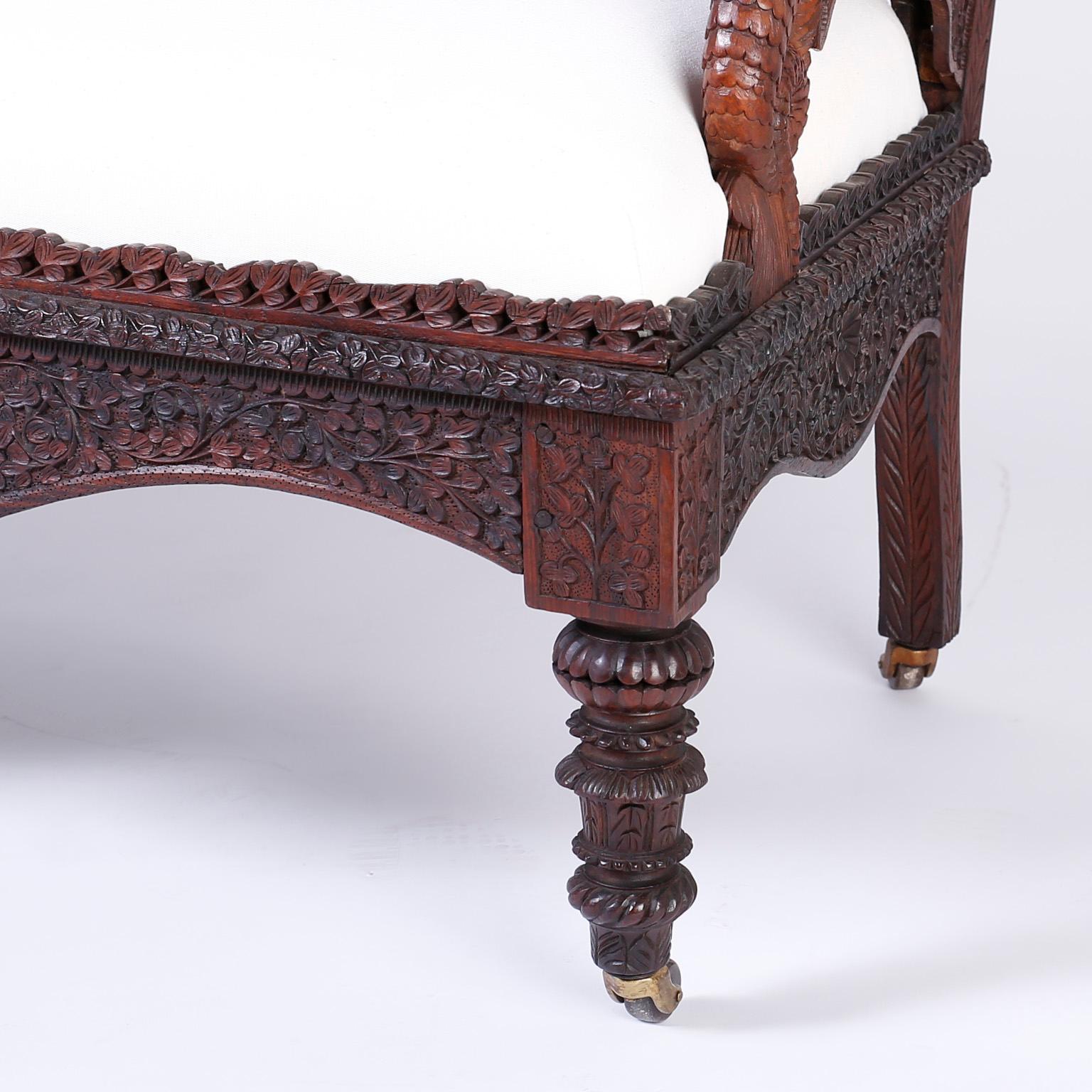 Anglo-Indian Carved Mahogany Sofa In Good Condition In Palm Beach, FL