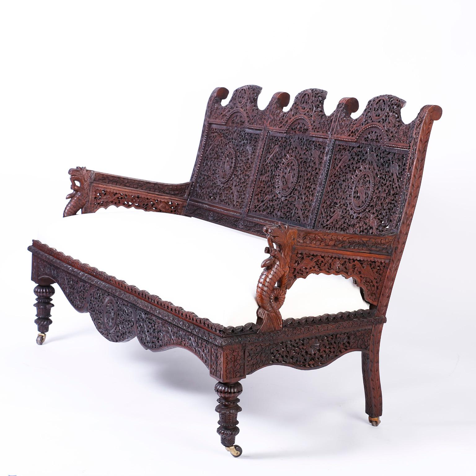 19th Century Anglo-Indian Carved Mahogany Sofa