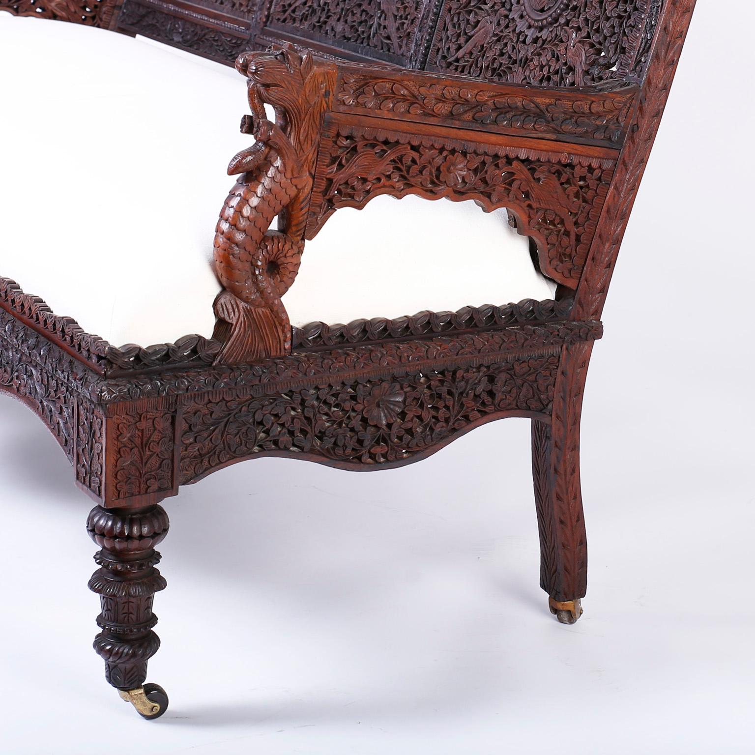 Anglo-Indian Carved Mahogany Sofa 1