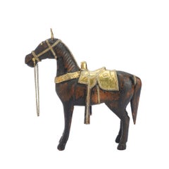 Anglo-Indian carved mango wood Marwari war horse figurine, 1800's