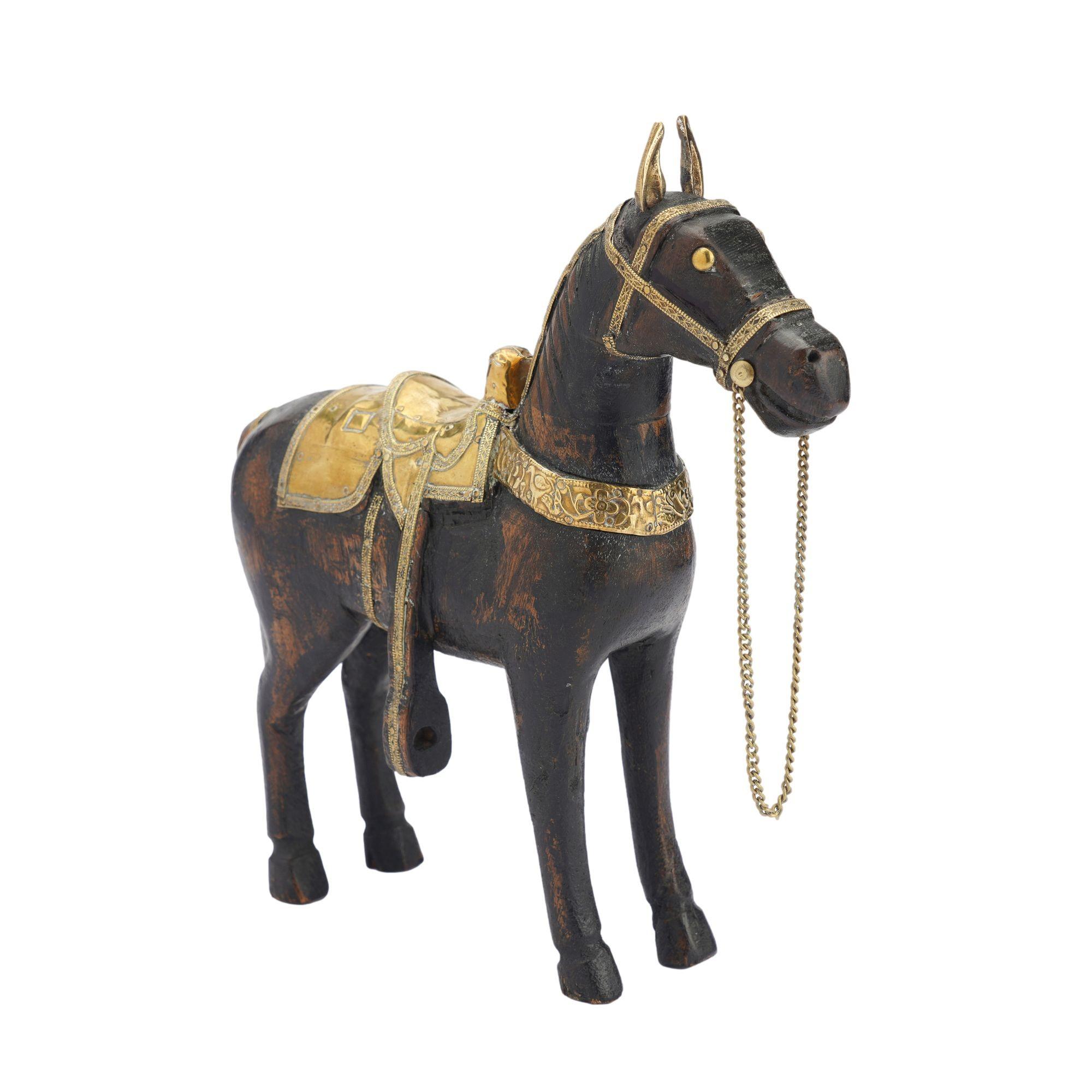 19th Century Anglo-Indian carved mango wood Marwari war horse figurine, 1800's For Sale