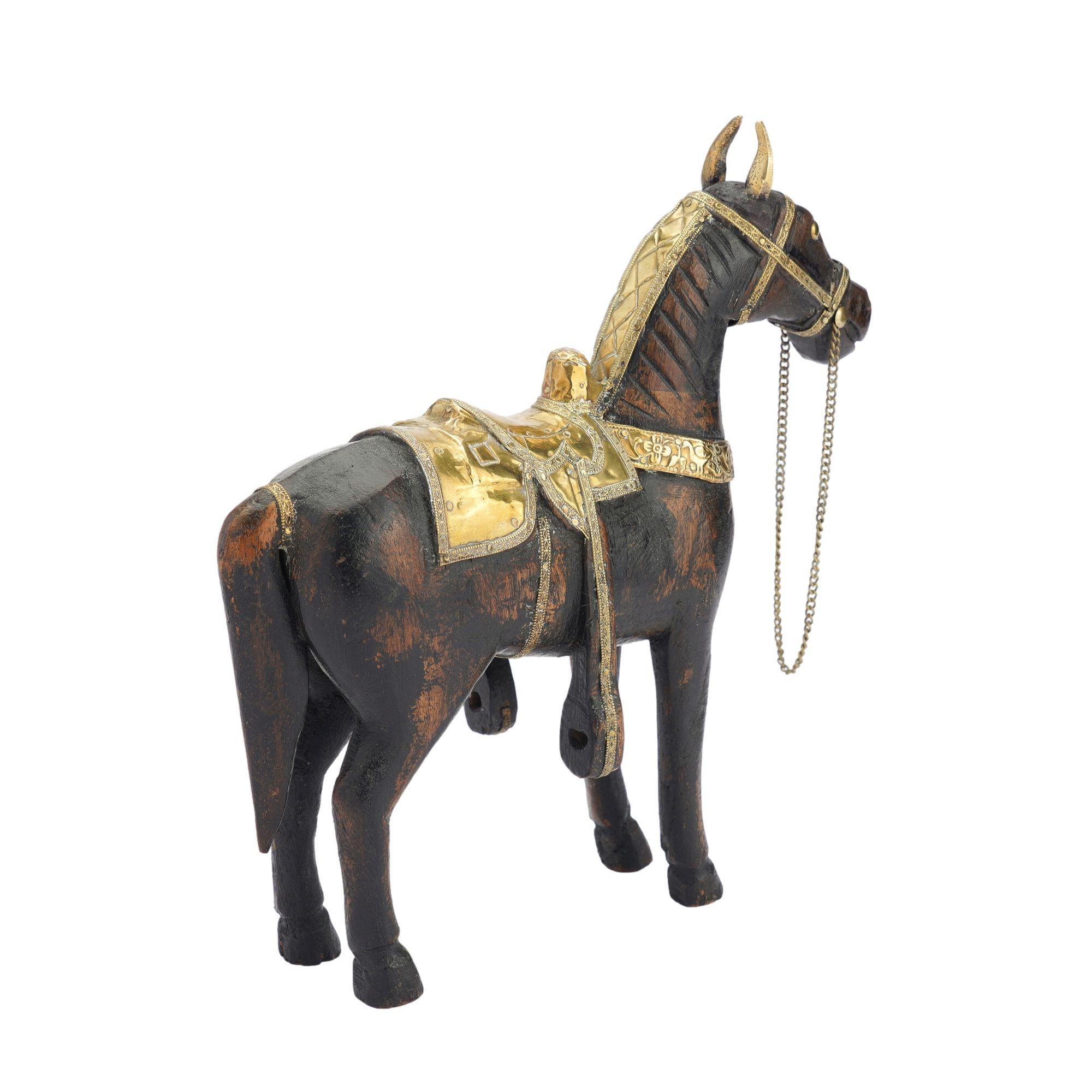 Anglo-Indian carved mango wood Marwari war horse figurine, 1800's For Sale 1