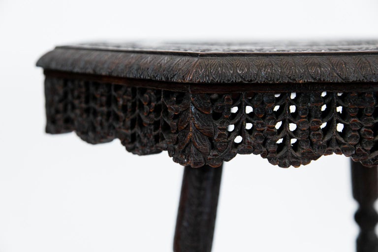 Hand-Carved Anglo-Indian Carved Octagonal Teakwood Table For Sale