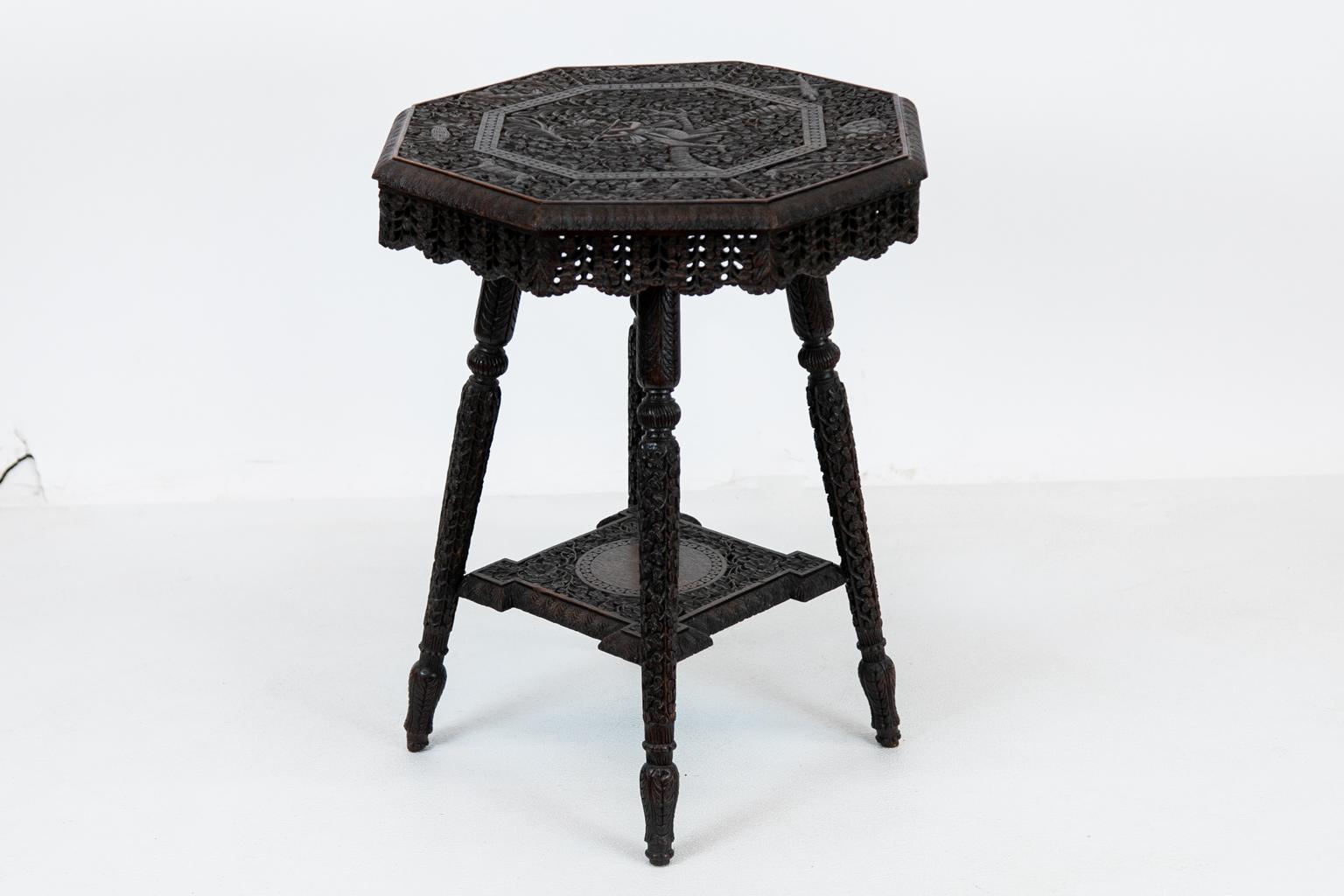 Anglo-Indian Carved Octagonal Teakwood Table In Good Condition In Wilson, NC