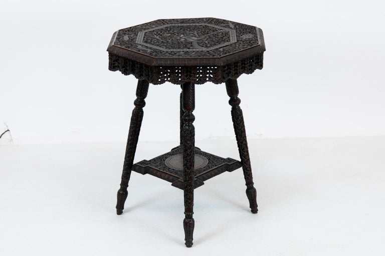 Anglo-Indian Carved Octagonal Teakwood Table In Good Condition For Sale In Wilson, NC