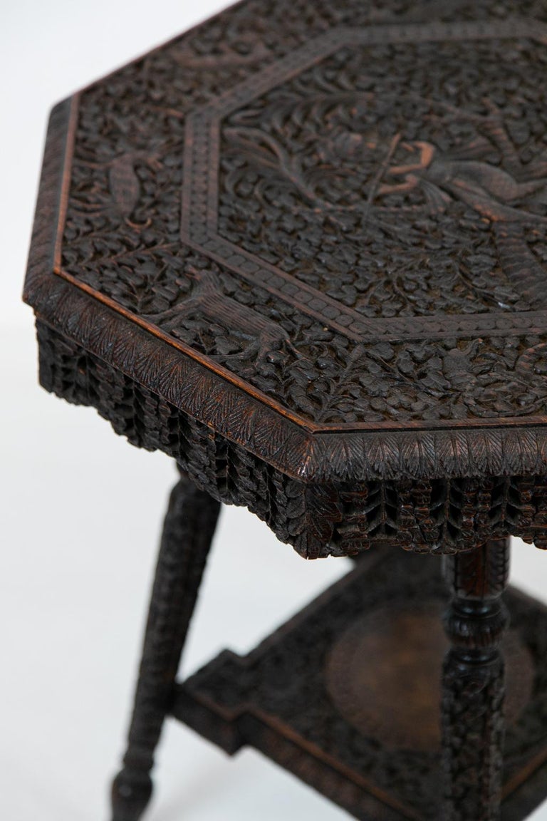 AngloIndian Carved Octagonal Teakwood Table For Sale at 1stDibs