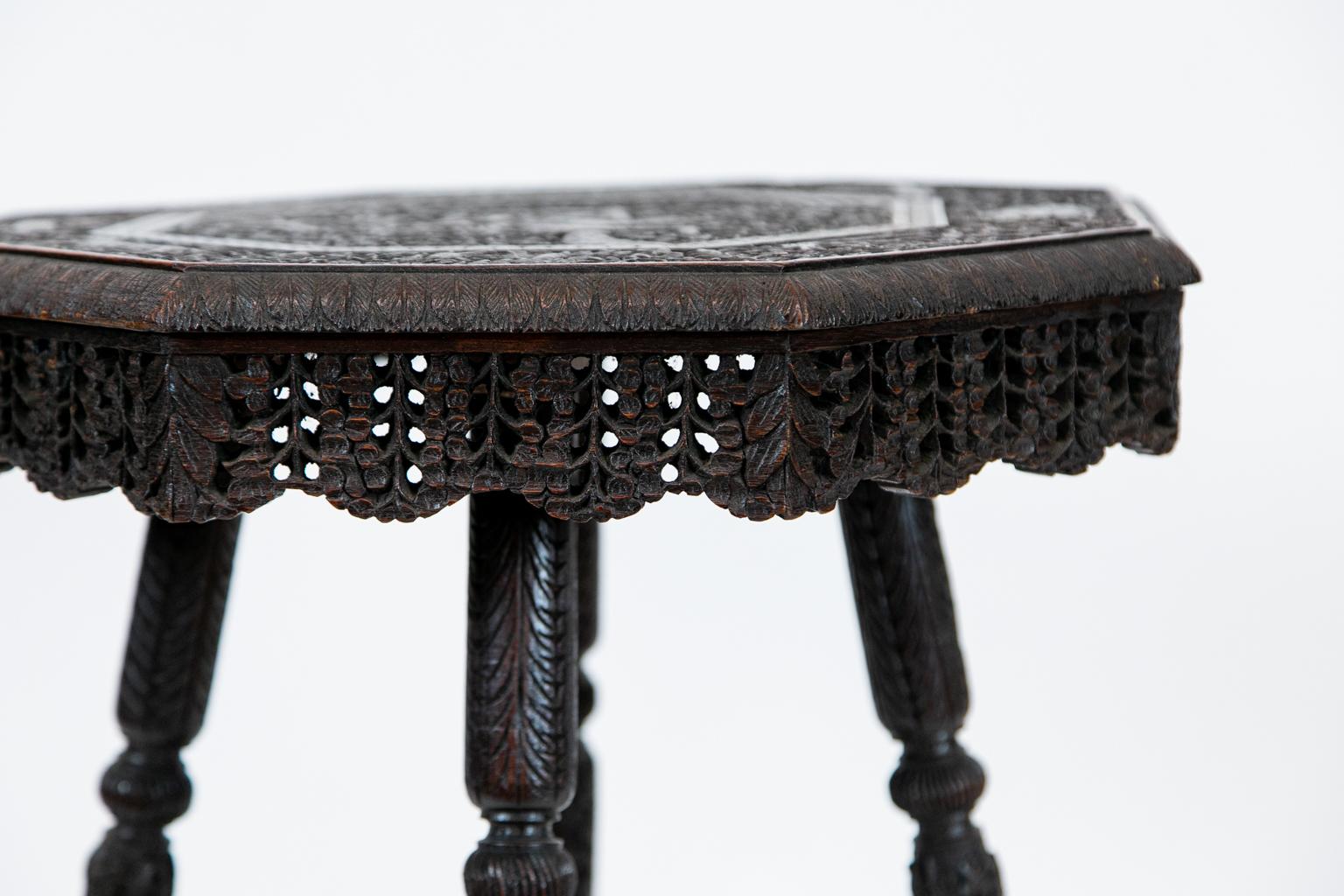 Anglo-Indian Carved Octagonal Teakwood Table For Sale 4