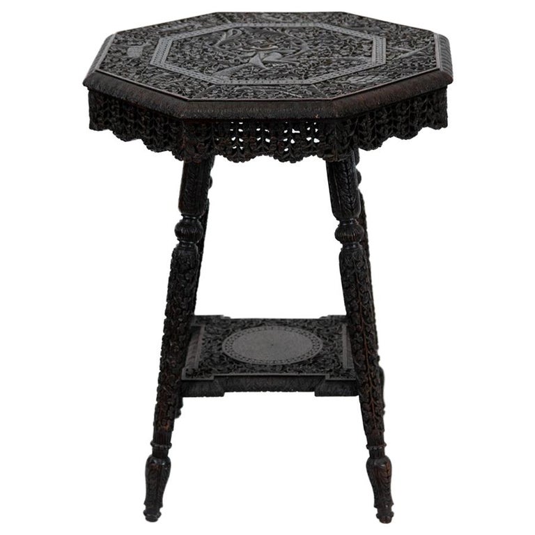 Anglo-Indian Carved Octagonal Teakwood Table For Sale
