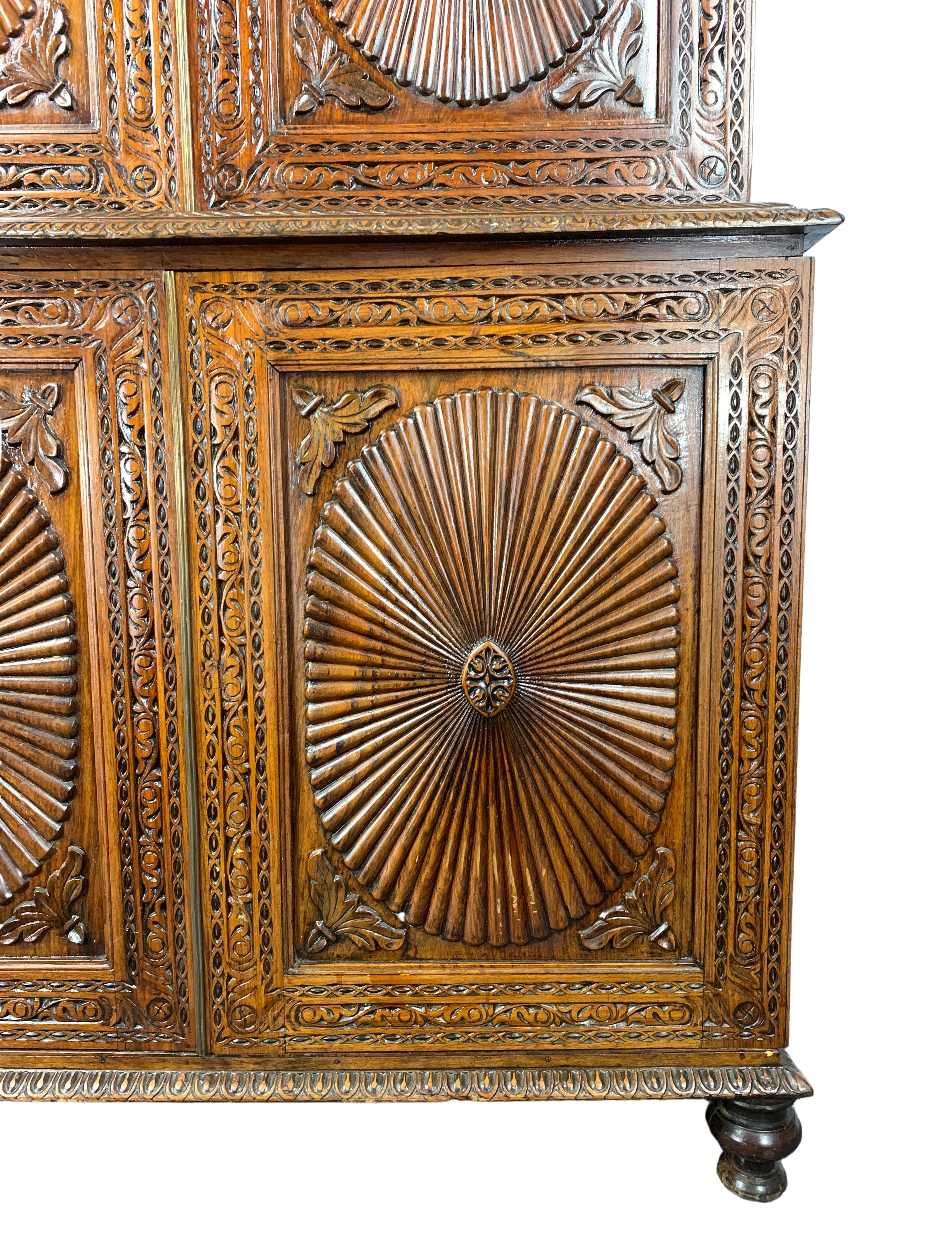 19th Century Anglo-Indian Carved Padouk Linen Press For Sale