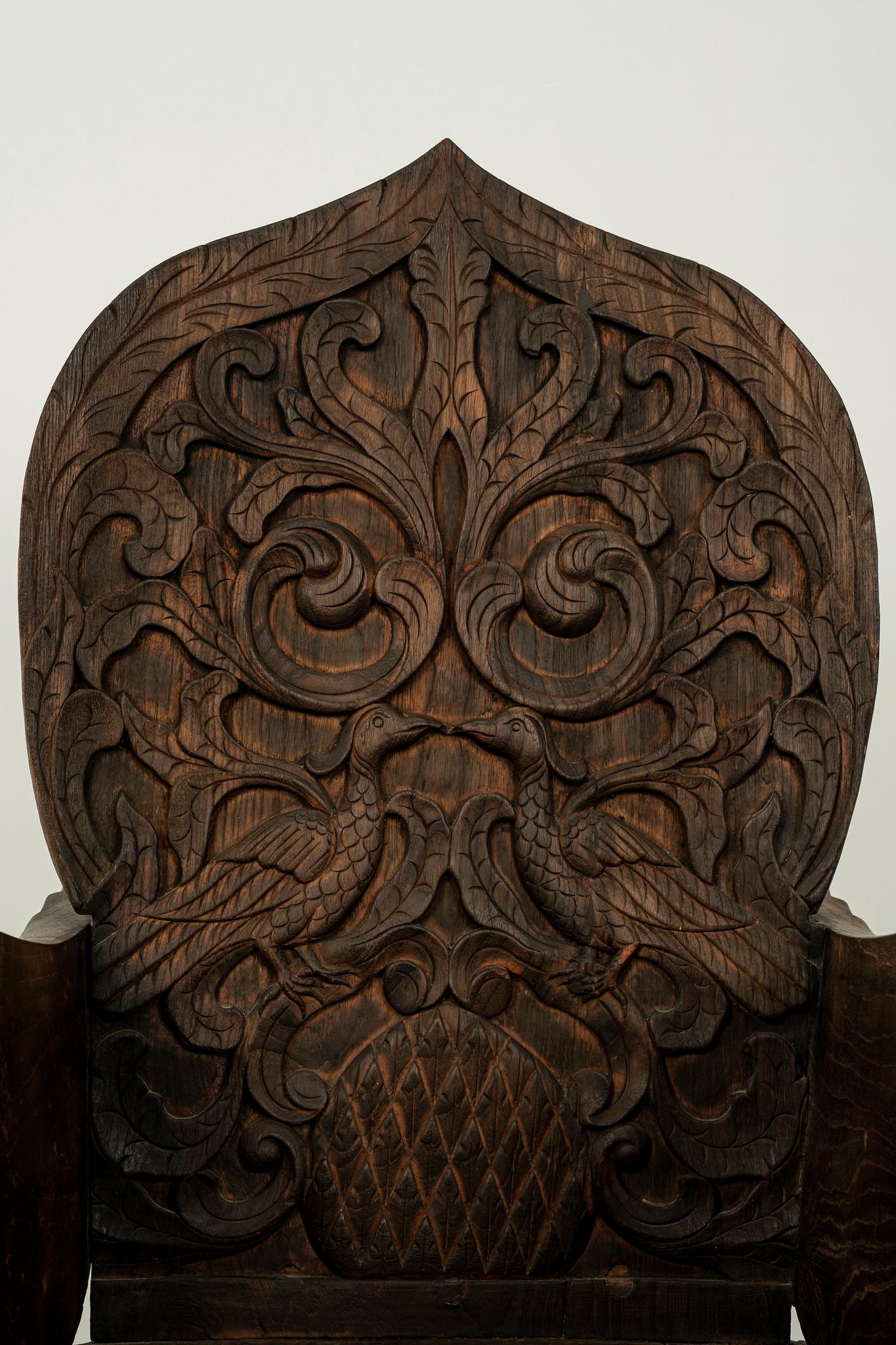 Anglo-Indian Carved Peacock Chair In Good Condition For Sale In Houston, TX