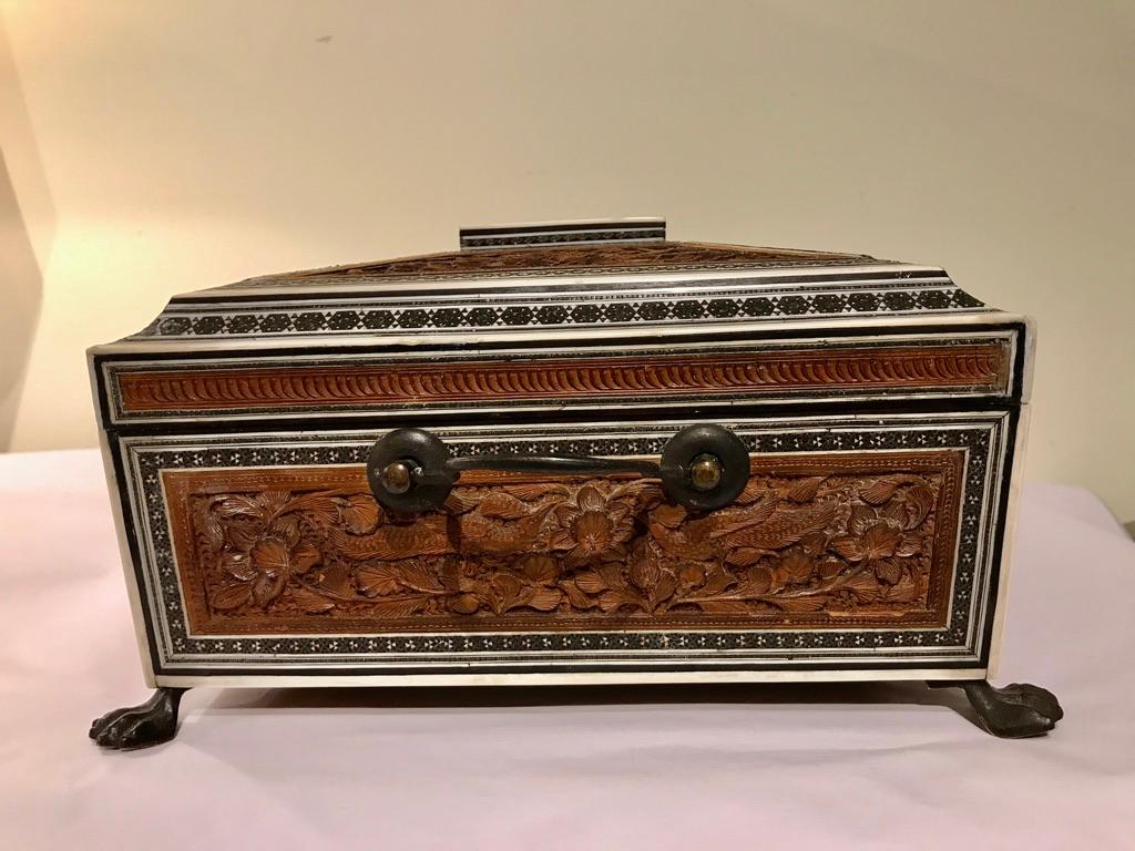 Anglo-Indian Carved Sandalwood and Bone Sadeli Inlaid Box 10