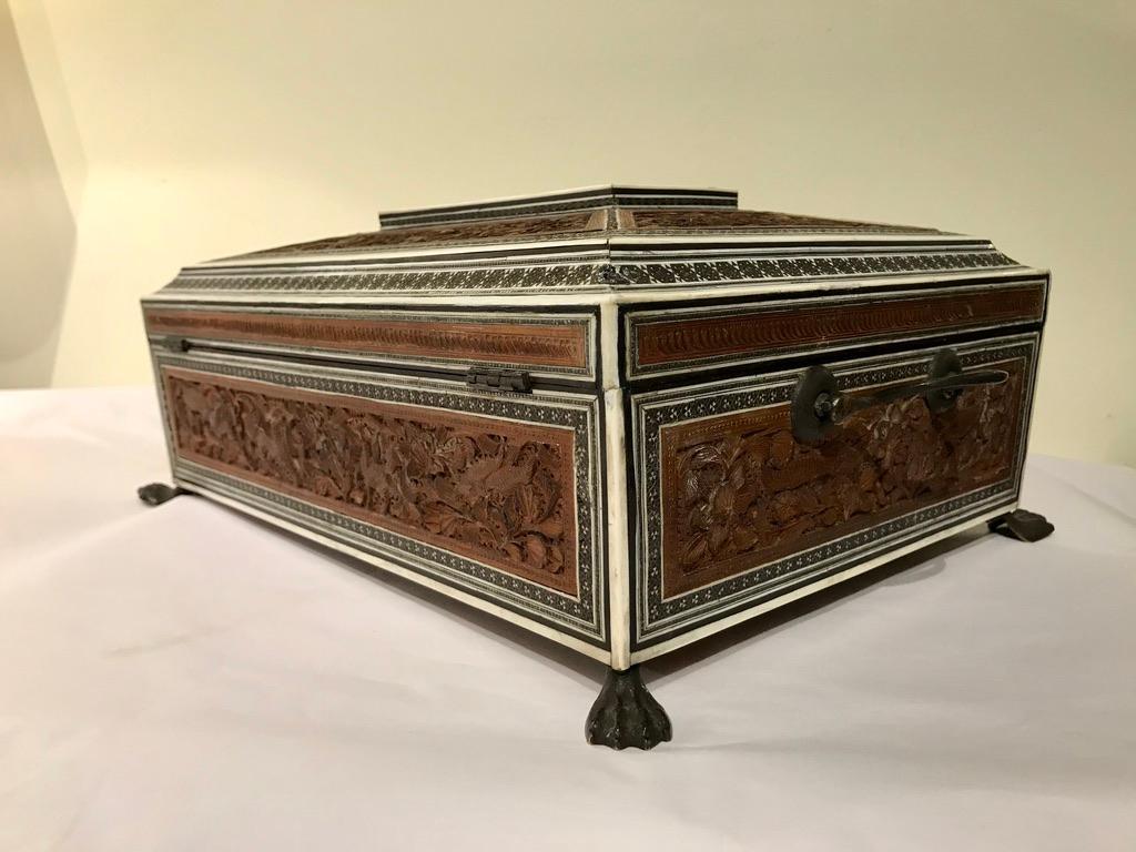 Anglo-Indian Carved Sandalwood and Bone Sadeli Inlaid Box 11