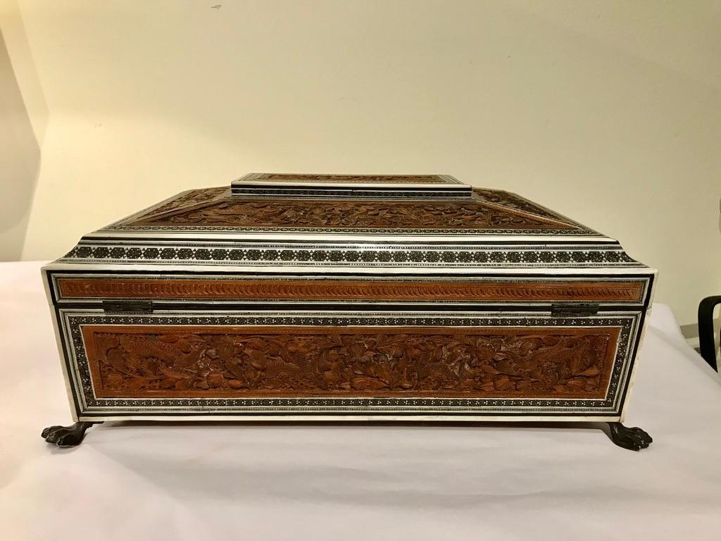 Anglo-Indian Carved Sandalwood and Bone Sadeli Inlaid Box 14