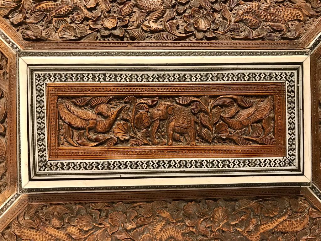 Inlay Anglo-Indian Carved Sandalwood and Bone Sadeli Inlaid Box