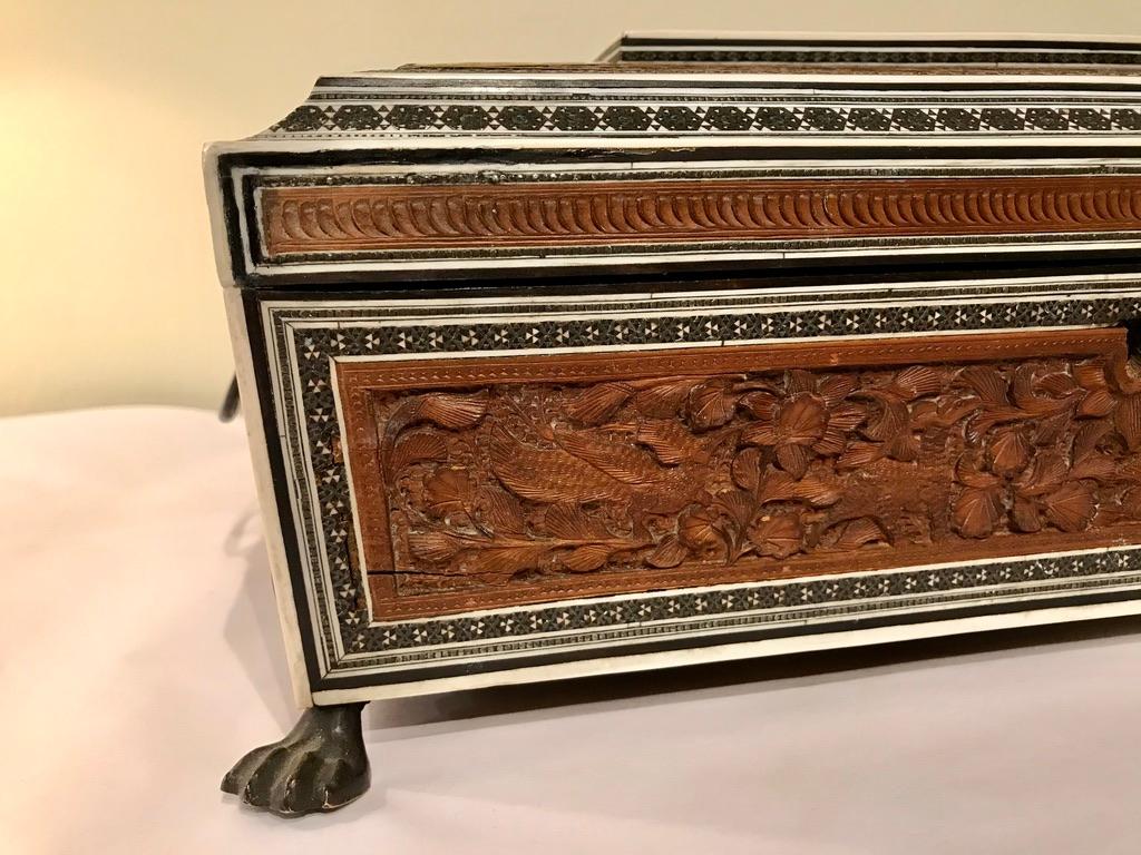 Anglo-Indian Carved Sandalwood and Bone Sadeli Inlaid Box 1