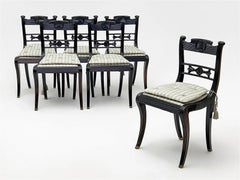 Anglo-Indian Carved Solid Ebony Klismos Chairs, Set of Six, Ceylon, circa 1830