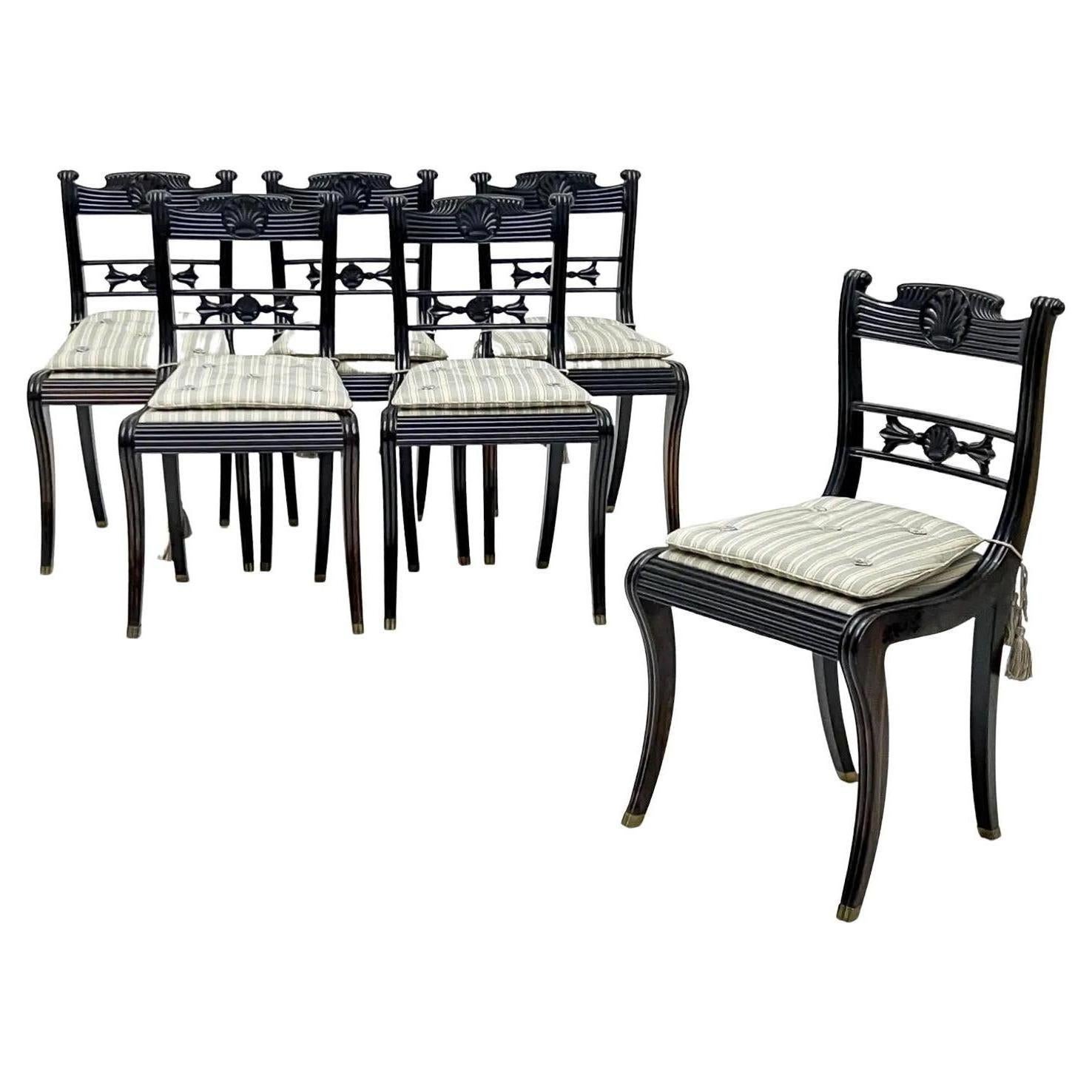 Anglo-Indian Carved Solid Ebony Klismos Chairs, Set of Six, Ceylon, circa 1830 For Sale