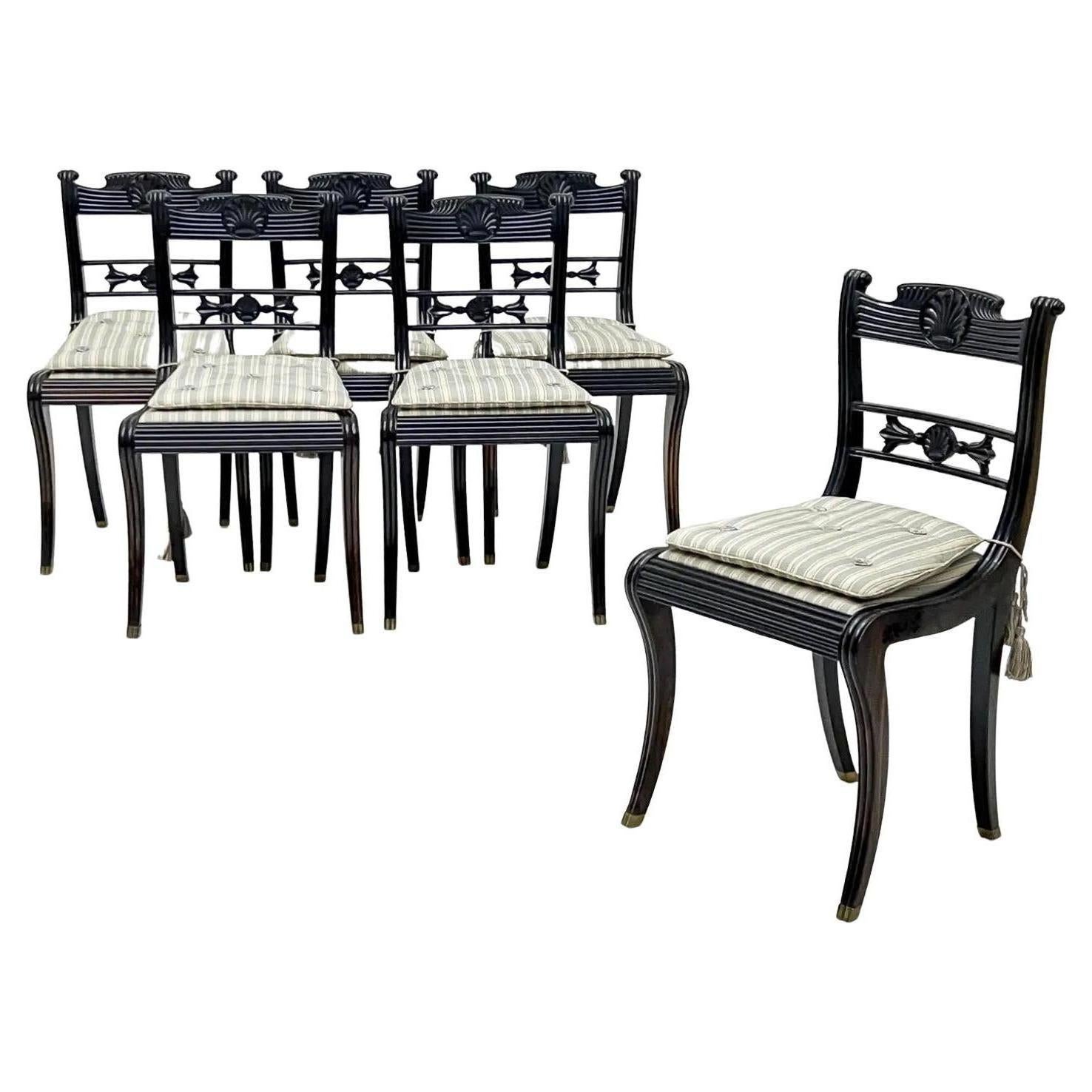 Chaises Klismos anglo-indiennes en ébène massif sculpté, ensemble de six, Ceylan, vers 1830 en vente