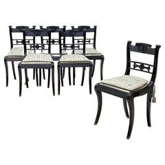Anglo-Indian Carved Solid Ebony Klismos Chairs, Set of Six, Ceylon, circa 1830