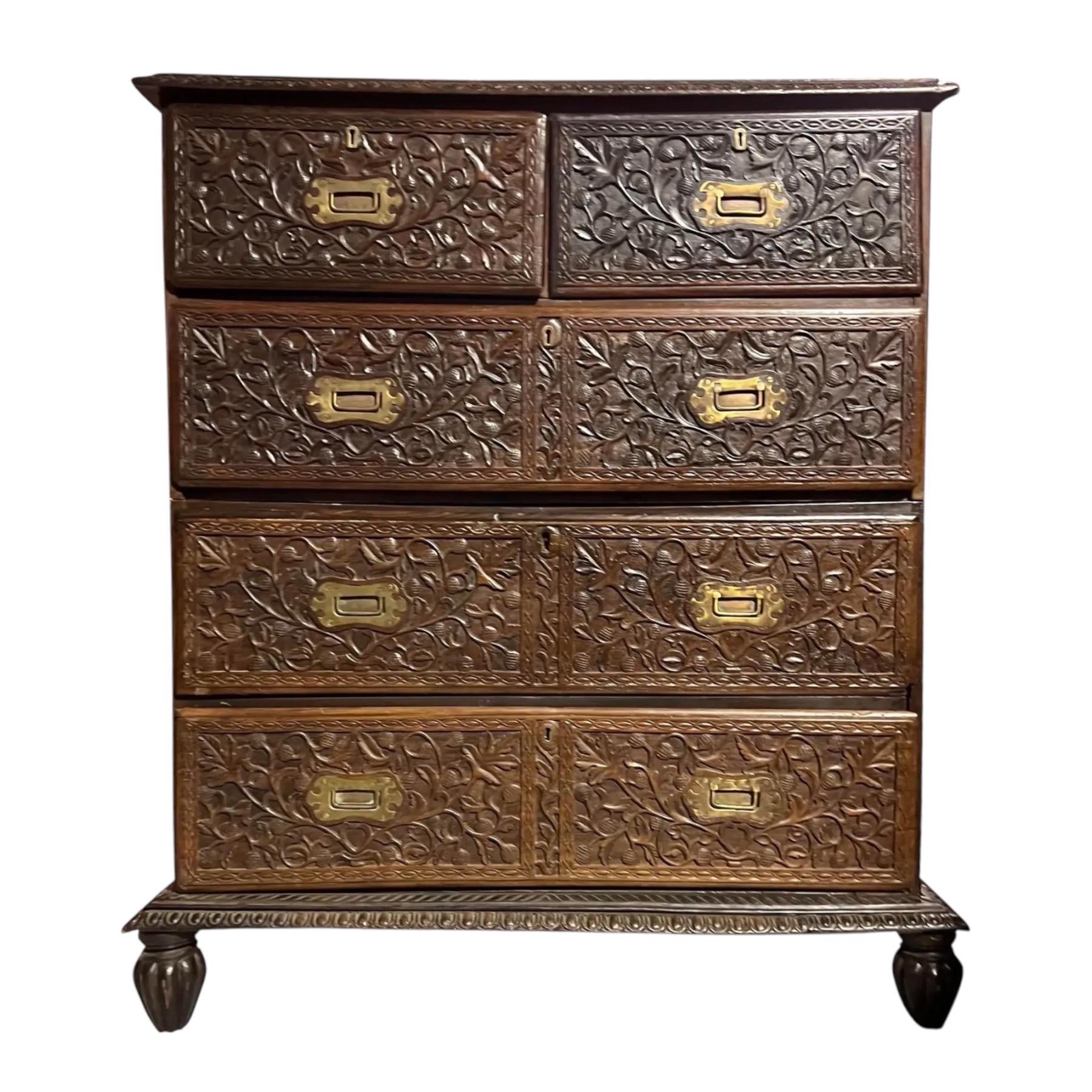Anglo-Indian Carved Teak Chest