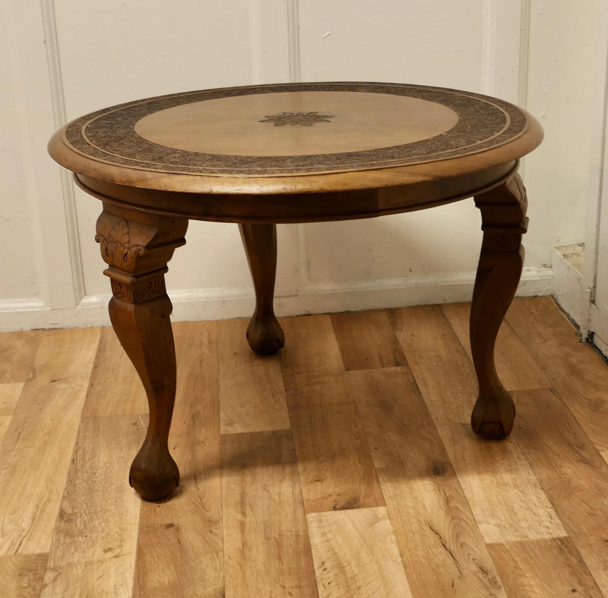 indian carved round coffee table