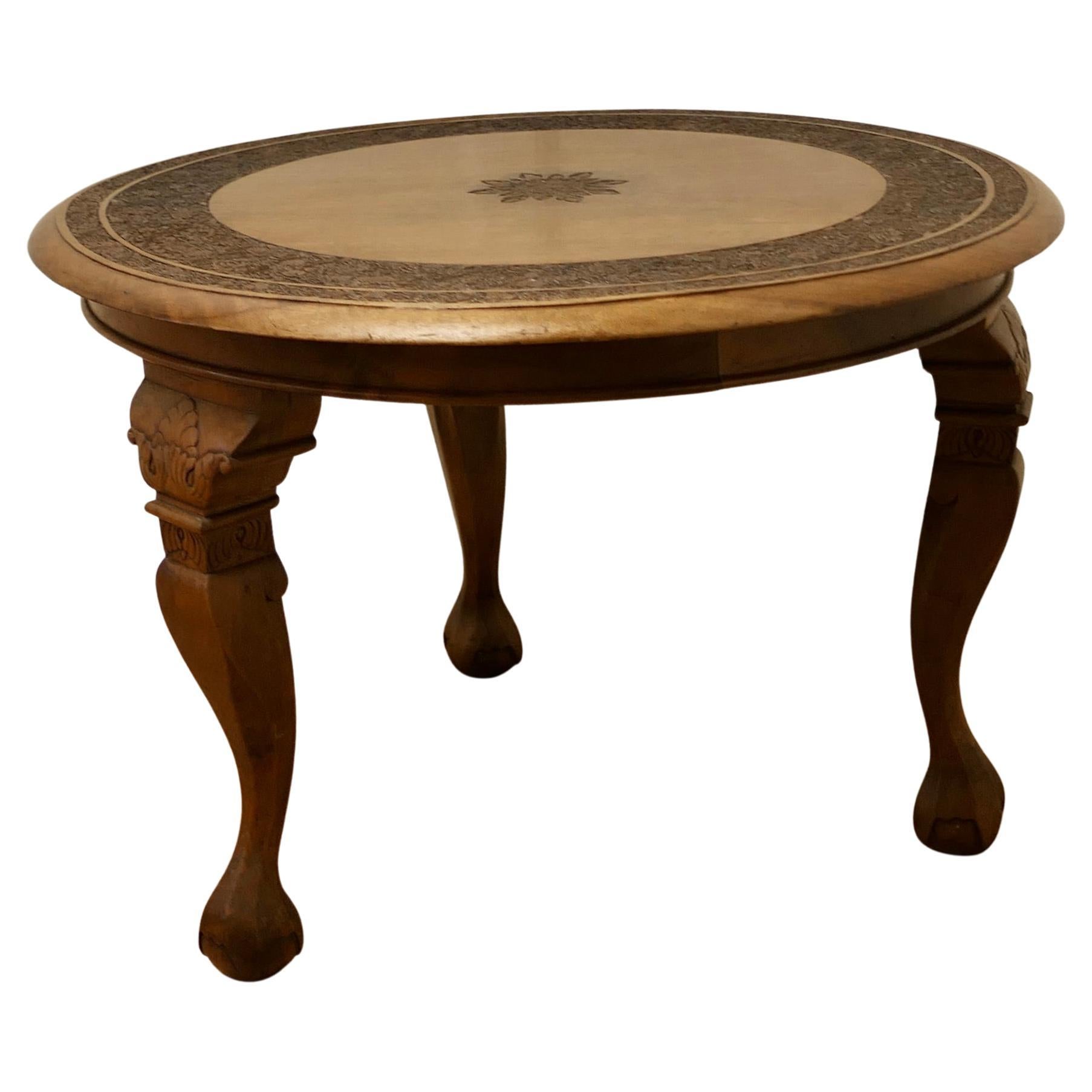Anglo Indian Carved Teak Occasional Table or Coffee Table For Sale