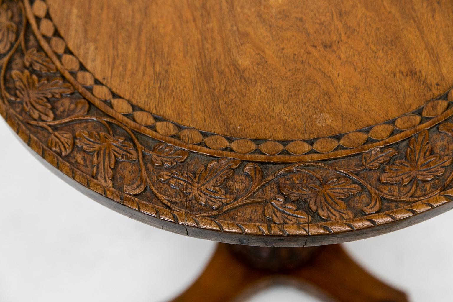 Late 19th Century Anglo Indian Carved Tilt Top Table For Sale