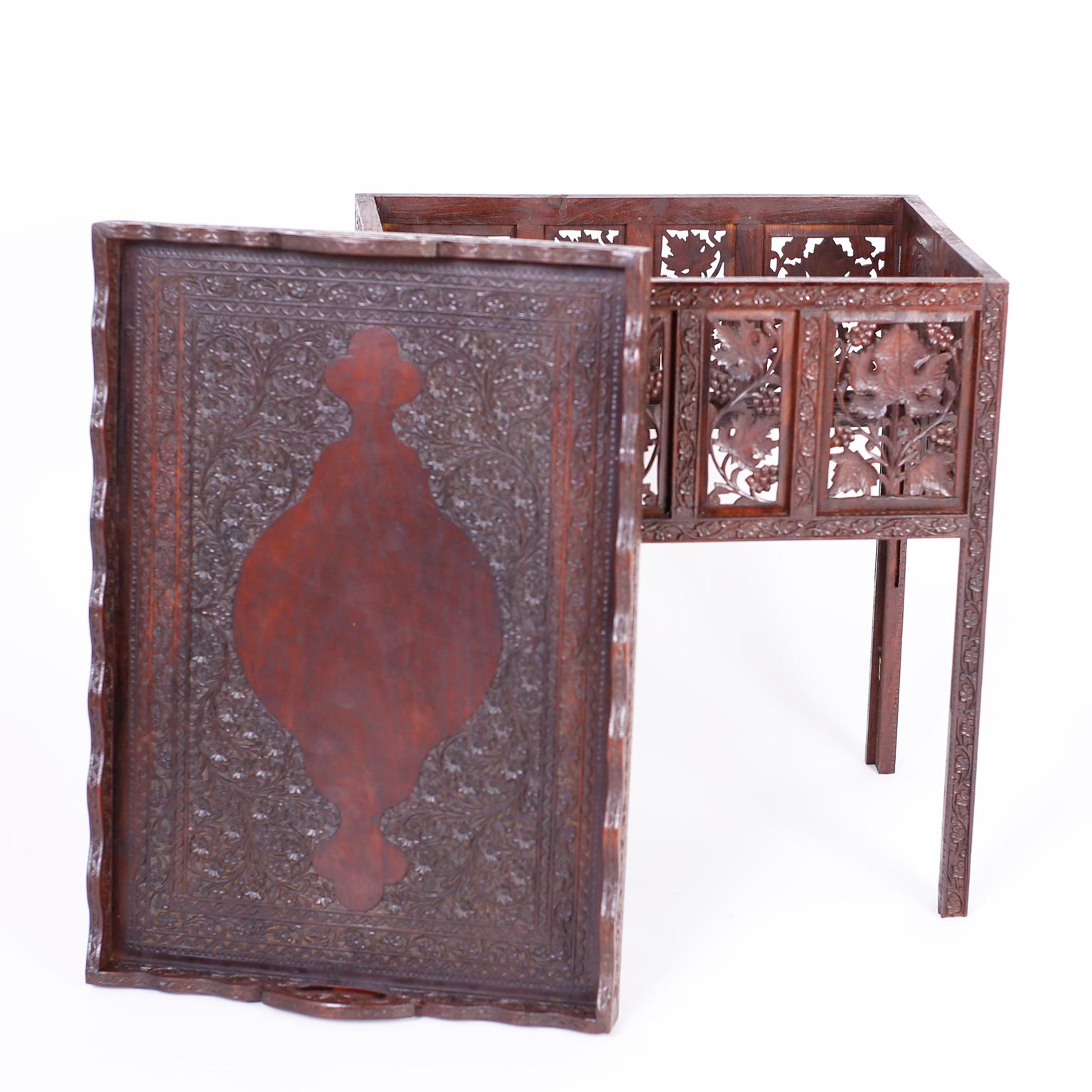 Mahogany Anglo Indian Carved Tray Table