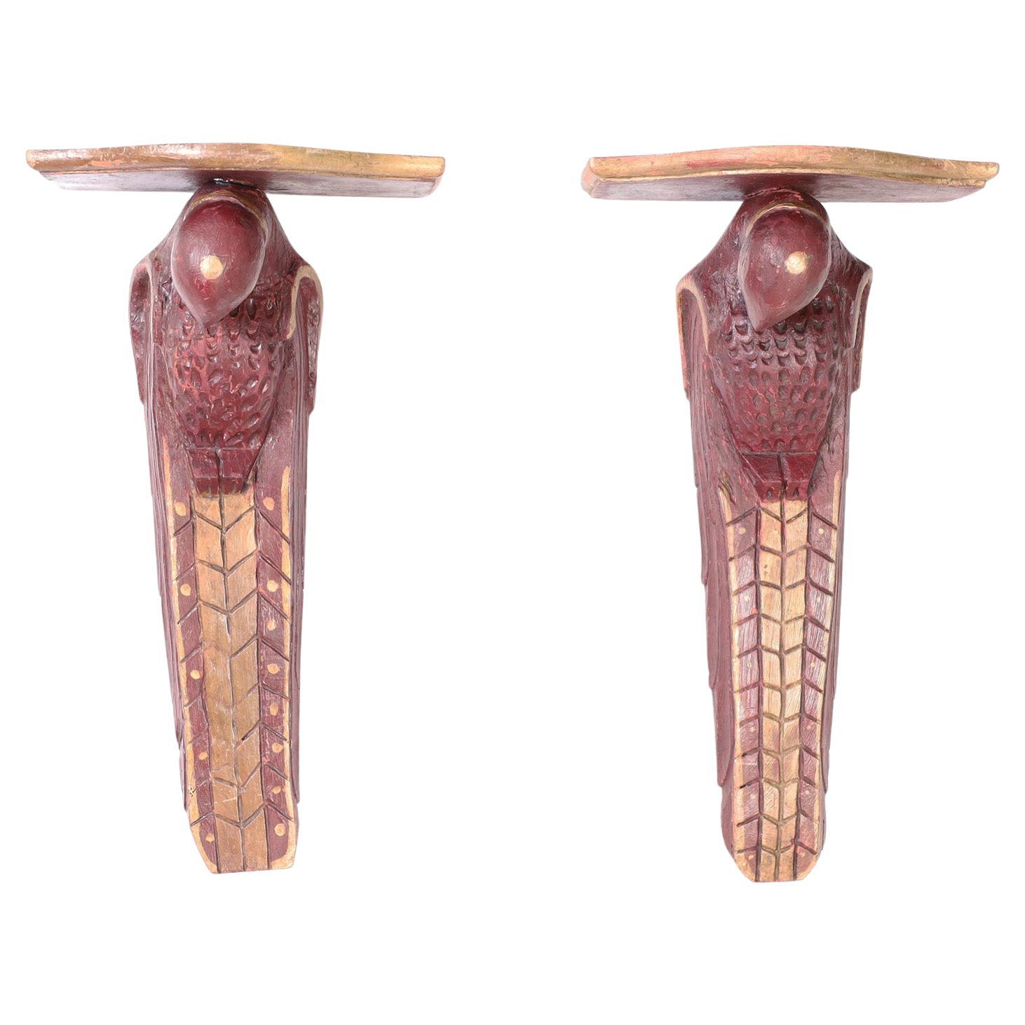 Anglo-Indian Anglo Indian Carved Wood Parrot Wall Brackets