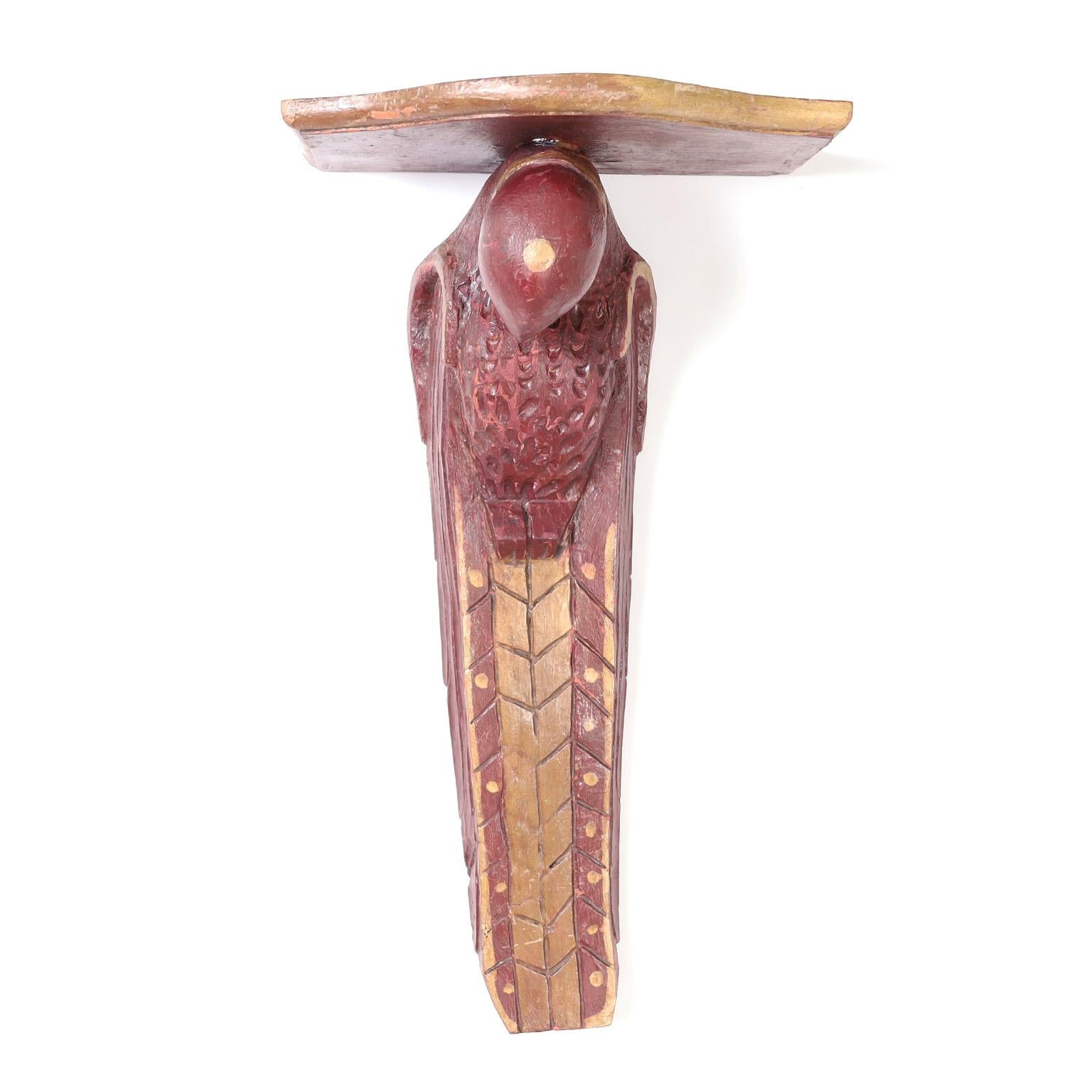 Hand-Carved Anglo Indian Carved Wood Parrot Wall Brackets
