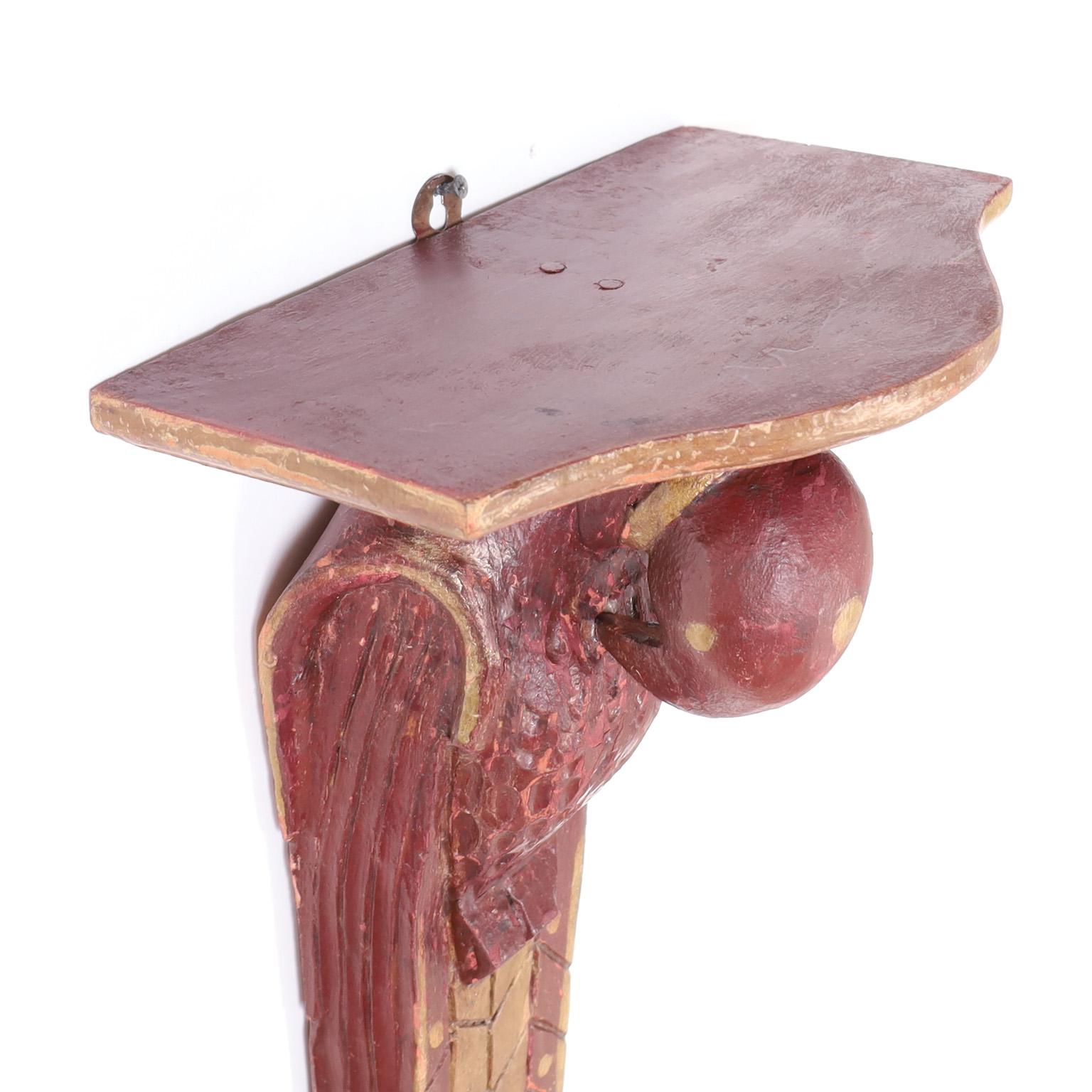Anglo Indian Carved Wood Parrot Wall Brackets In Good Condition In Palm Beach, FL