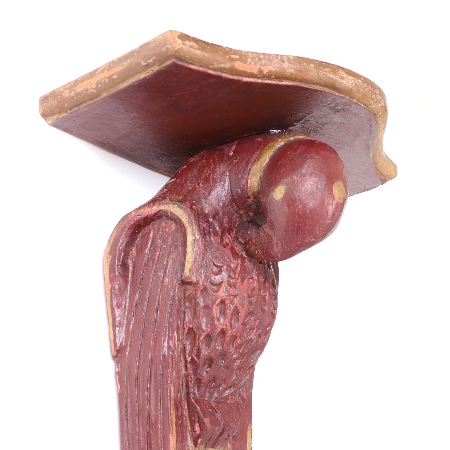 20th Century Anglo Indian Carved Wood Parrot Wall Brackets