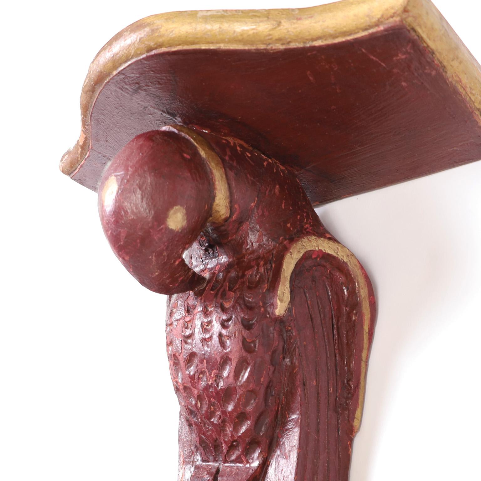 Hardwood Anglo Indian Carved Wood Parrot Wall Brackets