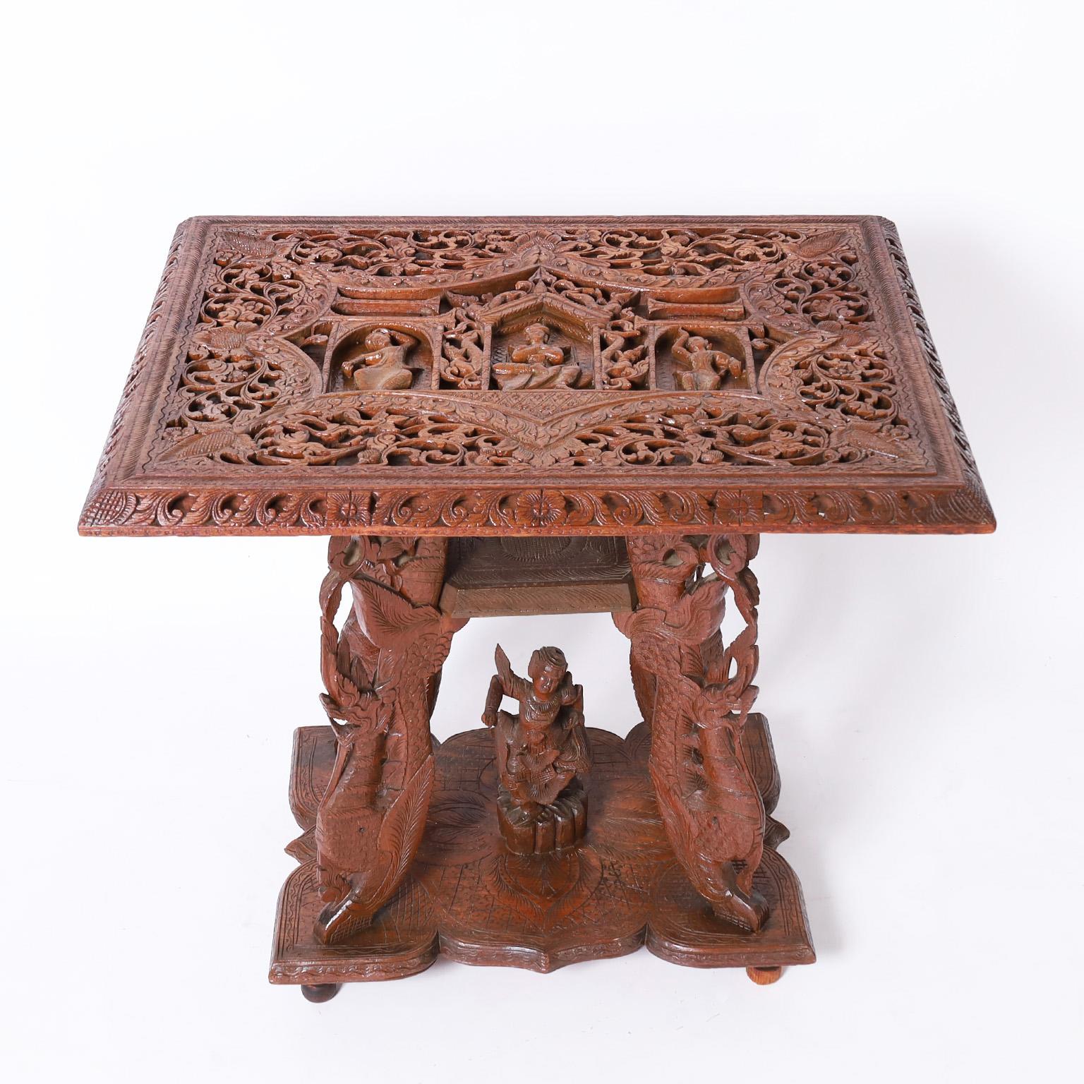 Hand-Carved Anglo Indian Carved Wood Stand or Table For Sale