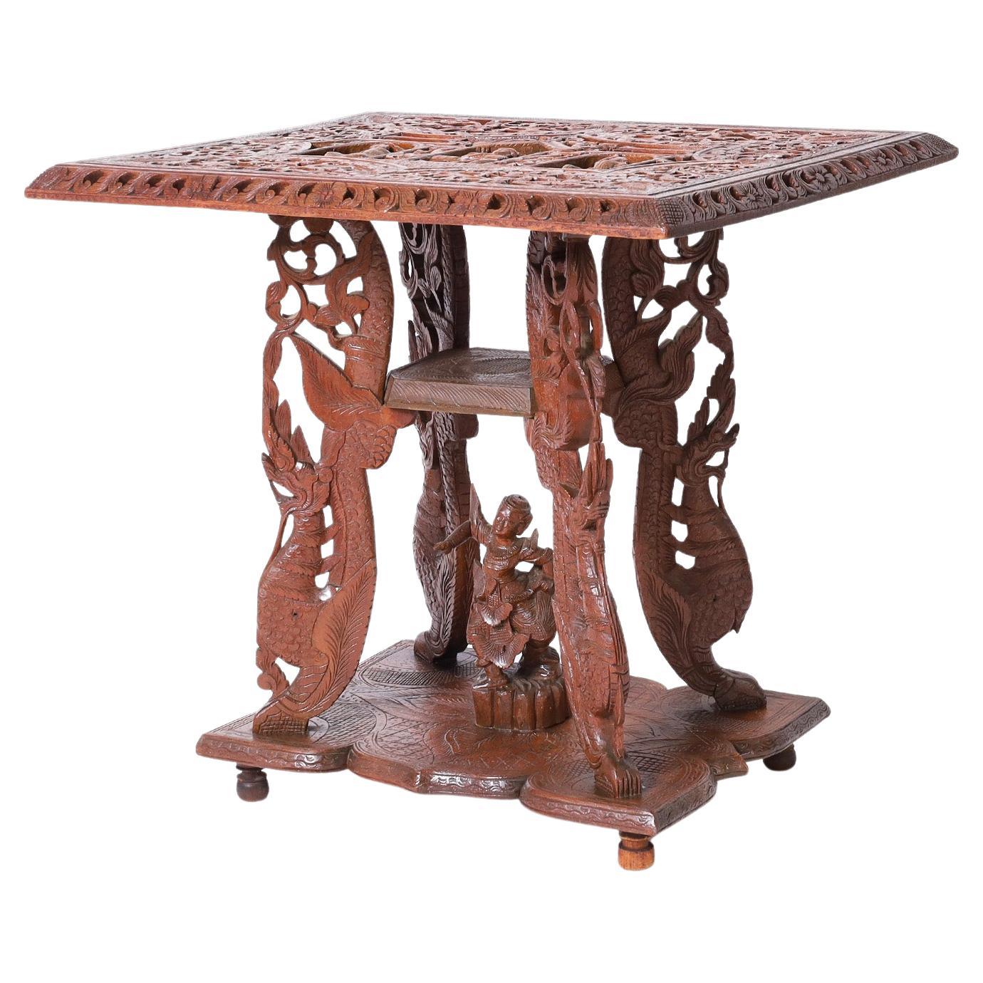 Anglo Indian Carved Wood Stand or Table For Sale