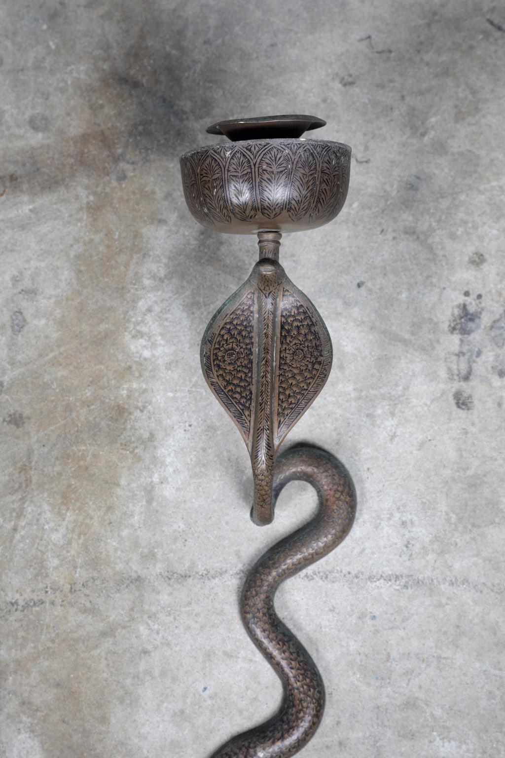 Anglo-Indian Cast Brass and Black Enamel Cobra Wall Sconce 5