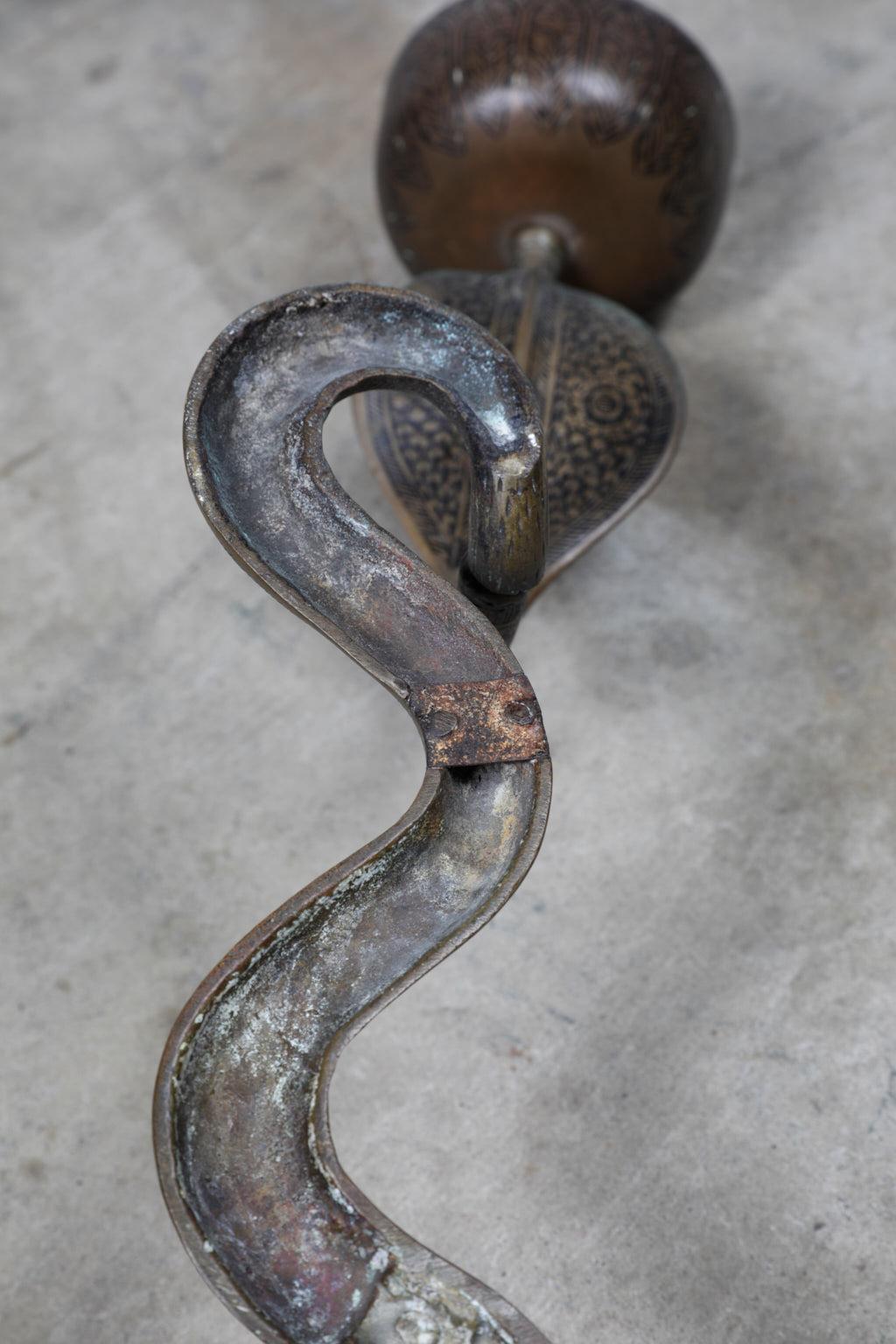 Anglo-Indian Cast Brass and Black Enamel Cobra Wall Sconce 2