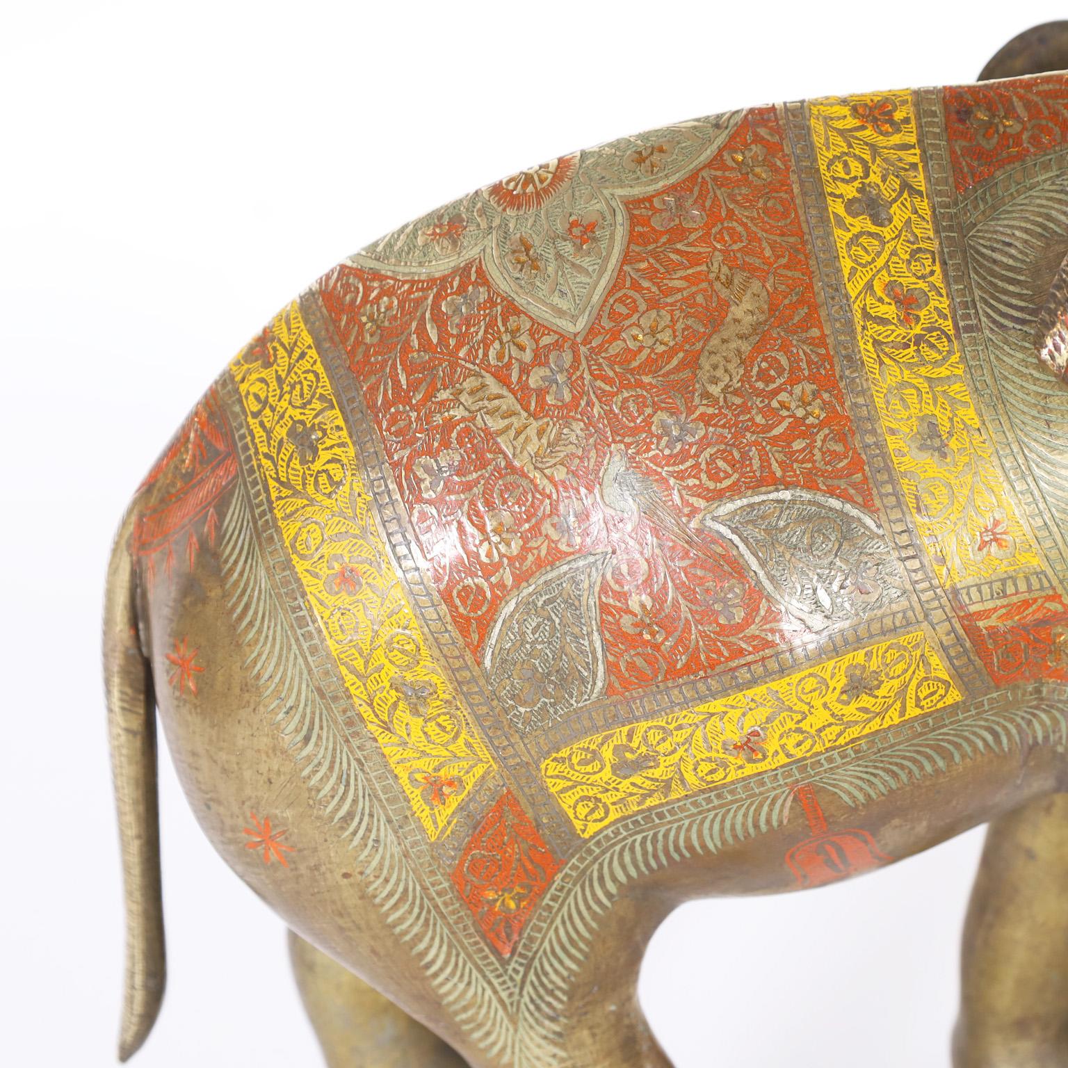 Anglo-Indian Anglo Indian Cast Brass Elephant with Enamel For Sale