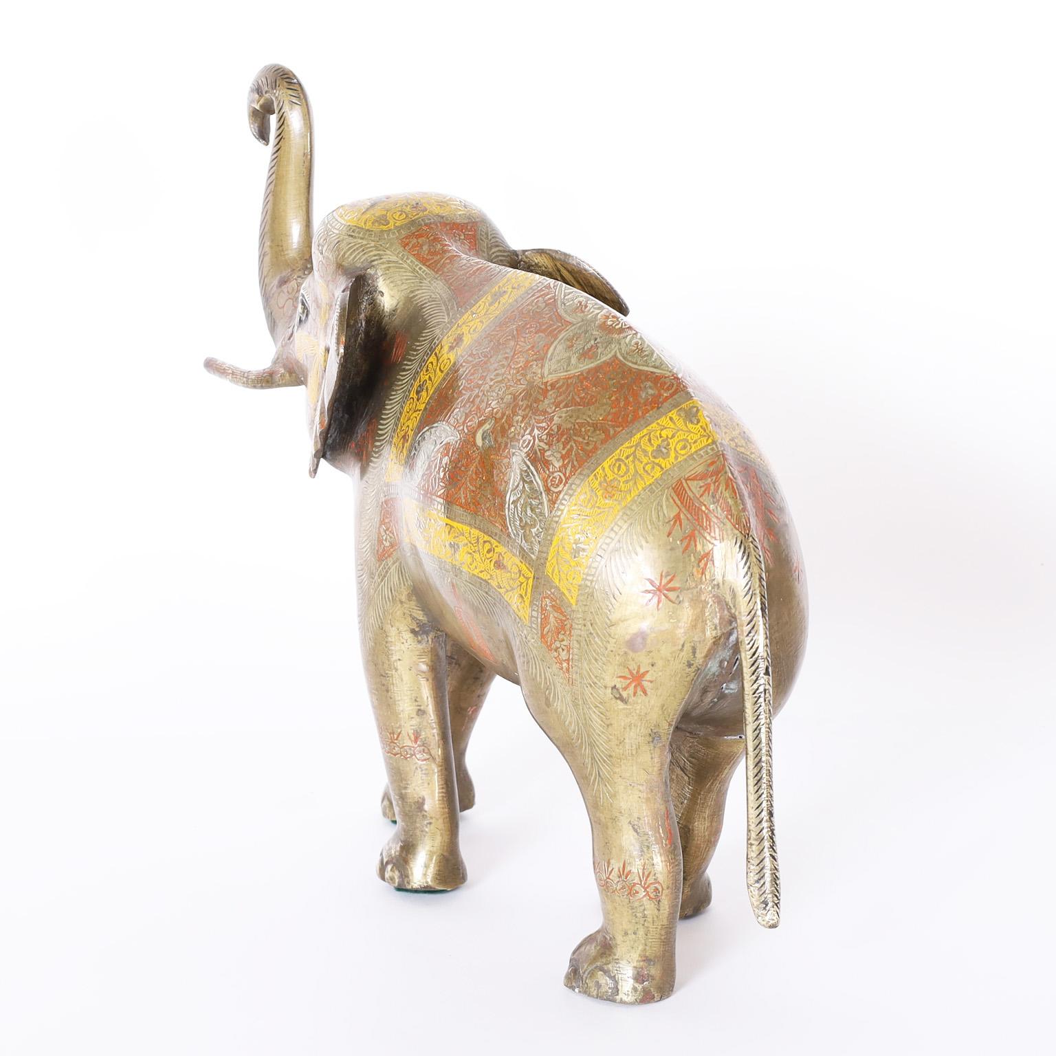 20th Century Anglo Indian Cast Brass Elephant with Enamel For Sale