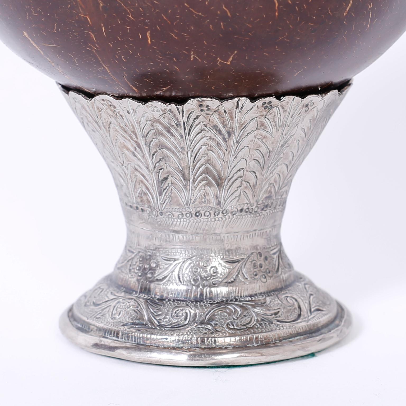 Antique Spanish Colonial Silvered Metal Vase In Good Condition In Palm Beach, FL