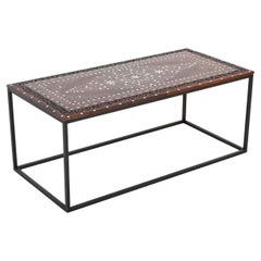 Anglo Indian Coffee Table Rosewood Top With Ebony, Bone Inlay Custom Steel Base