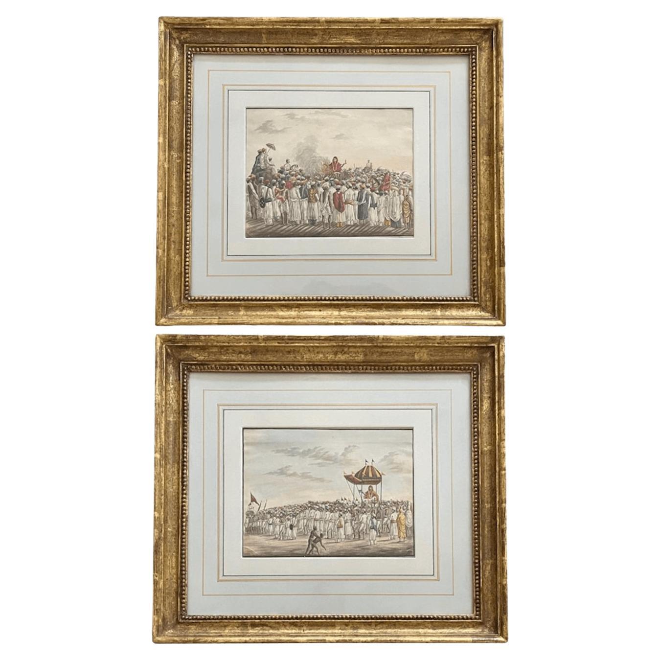 Anglo-Indian Company School Suttee Watercolour Paintings, C. 1810 For Sale