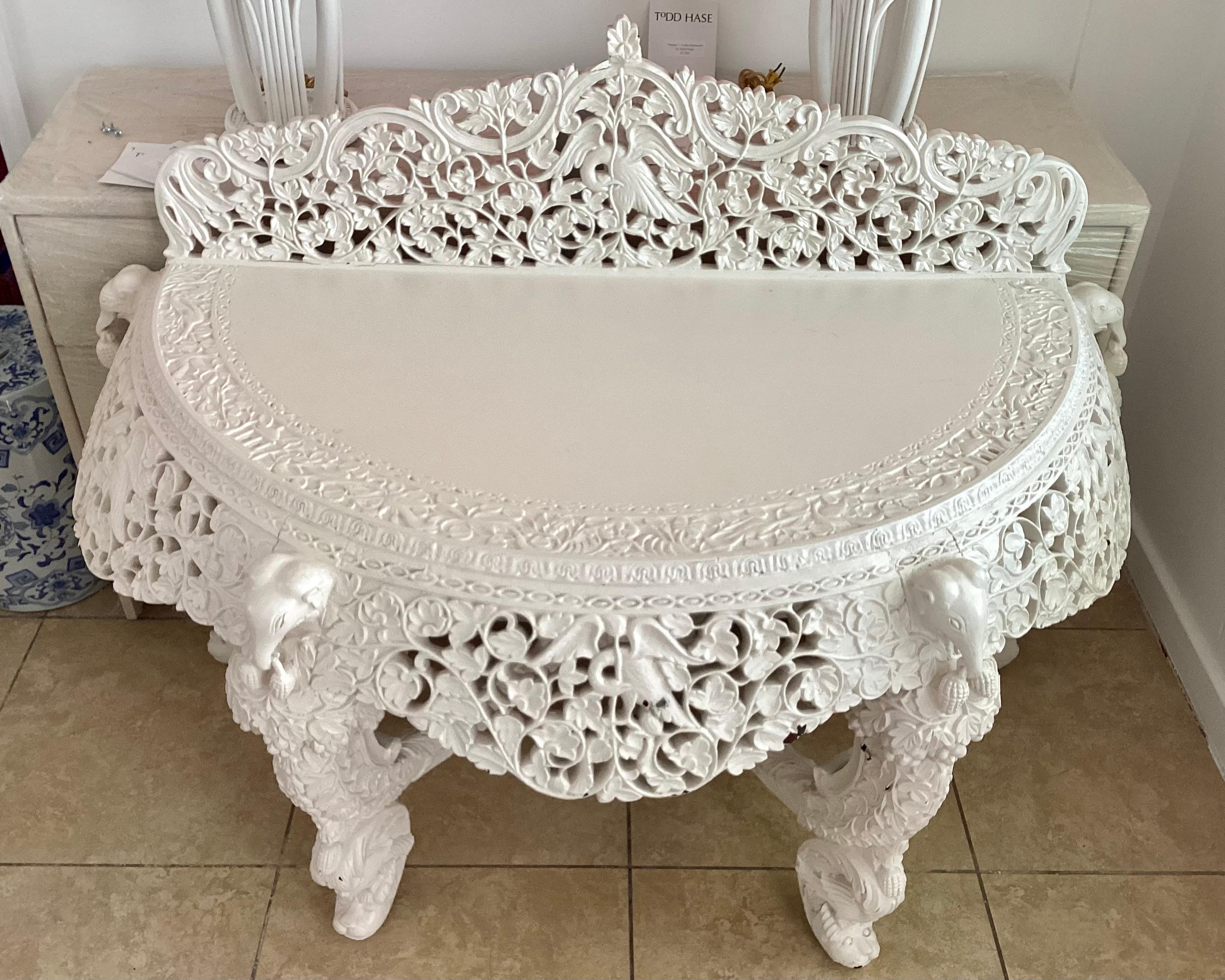 Anglo Indian Console Table in Ivory Lacquer In Good Condition For Sale In Los Angeles, CA