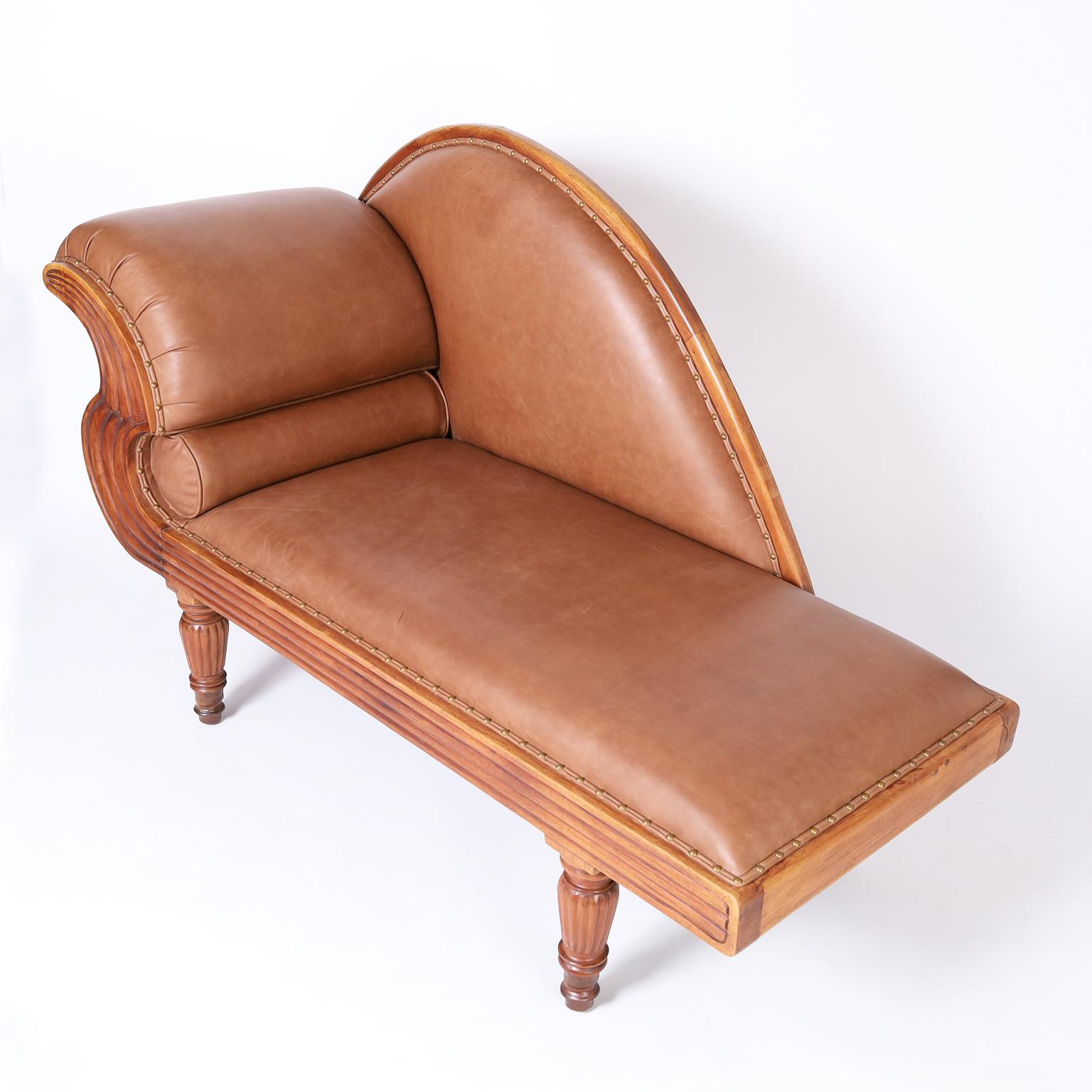 20th Century Anglo Indian Daybed or Récamier with Brown Leather