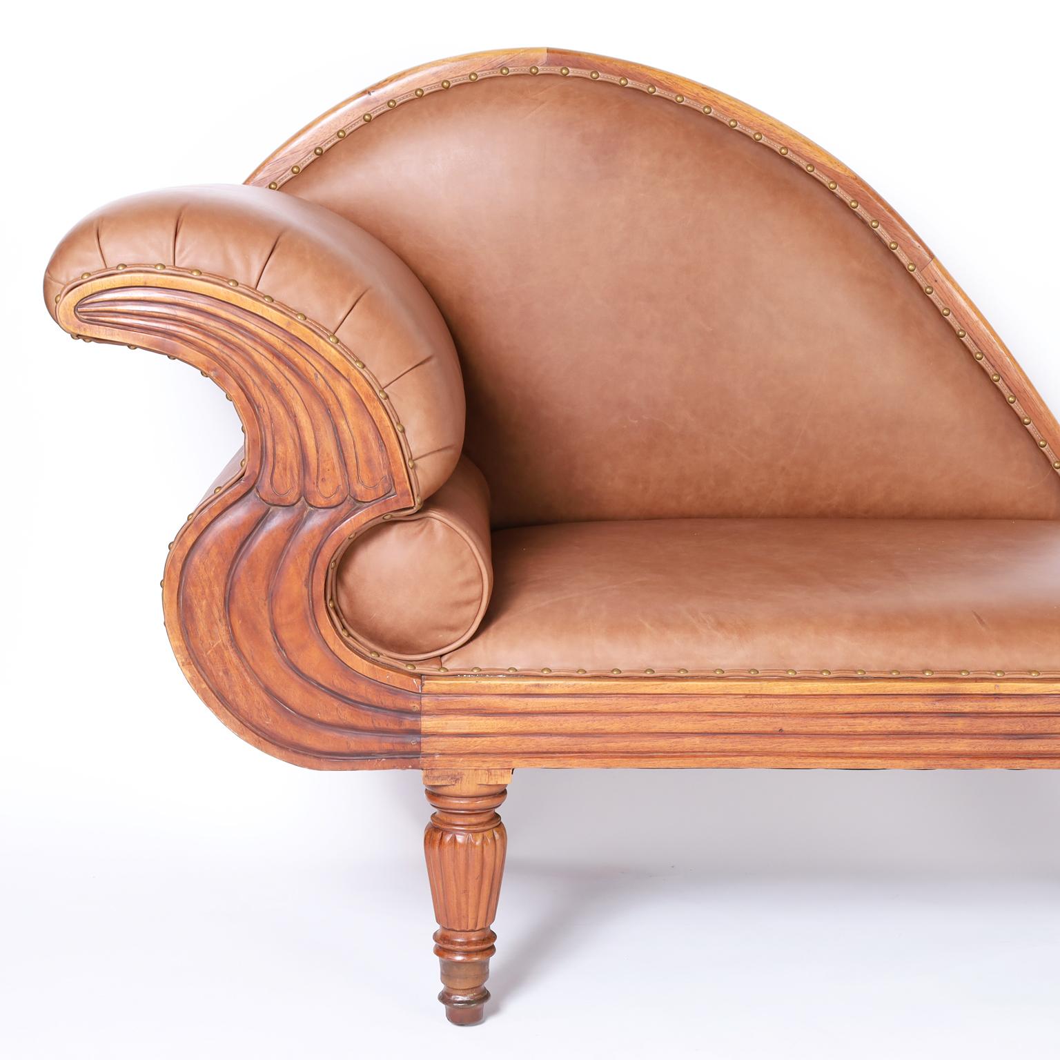 Anglo Indian Daybed or Récamier with Brown Leather 3