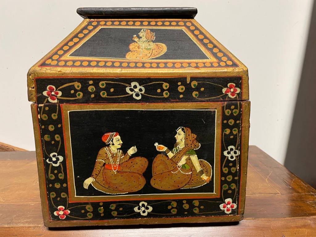 Anglo-Indian Anglo Indian Decorative Box with Painted Figures of Dancers For Sale